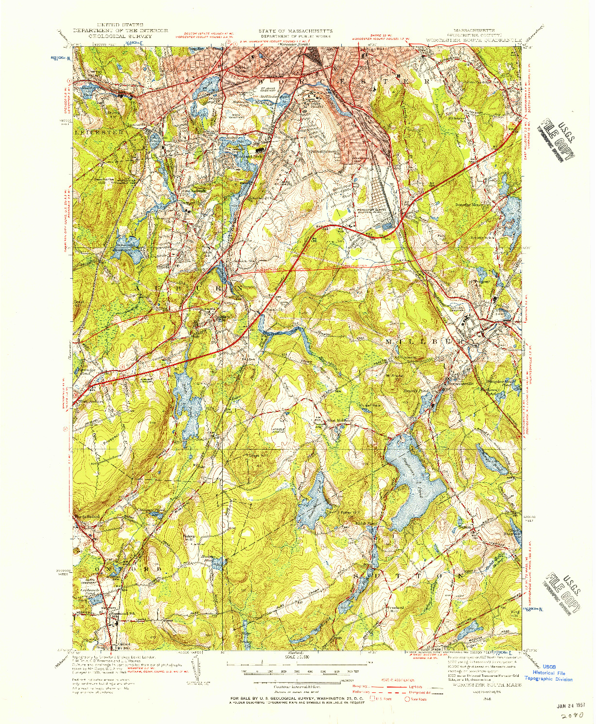 USGS 1:31680-SCALE QUADRANGLE FOR WORCESTER SOUTH, MA 1948