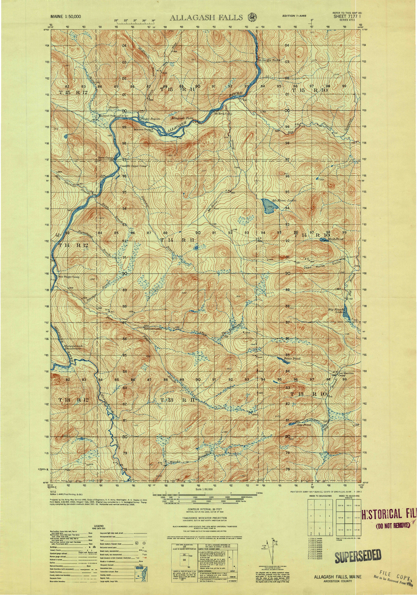 USGS 1:50000-SCALE QUADRANGLE FOR ALLAGASH FALLS, ME 1956