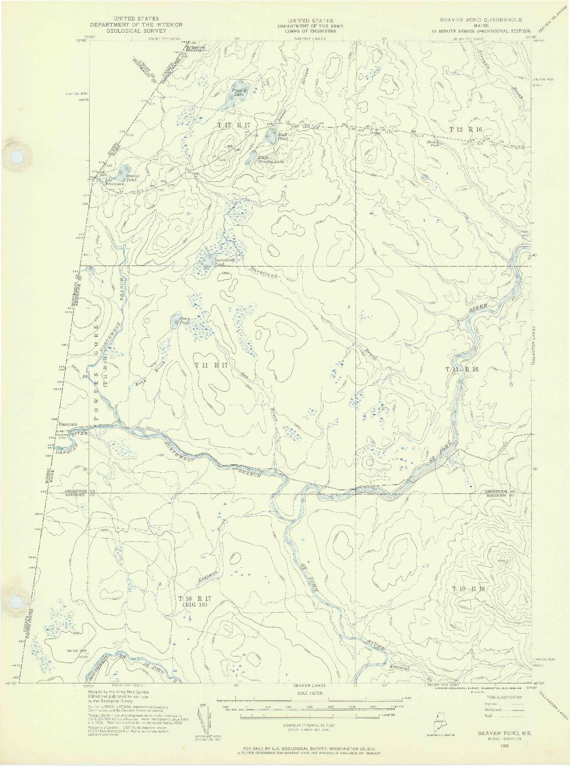 USGS 1:62500-SCALE QUADRANGLE FOR BEAVER POND, ME 1955