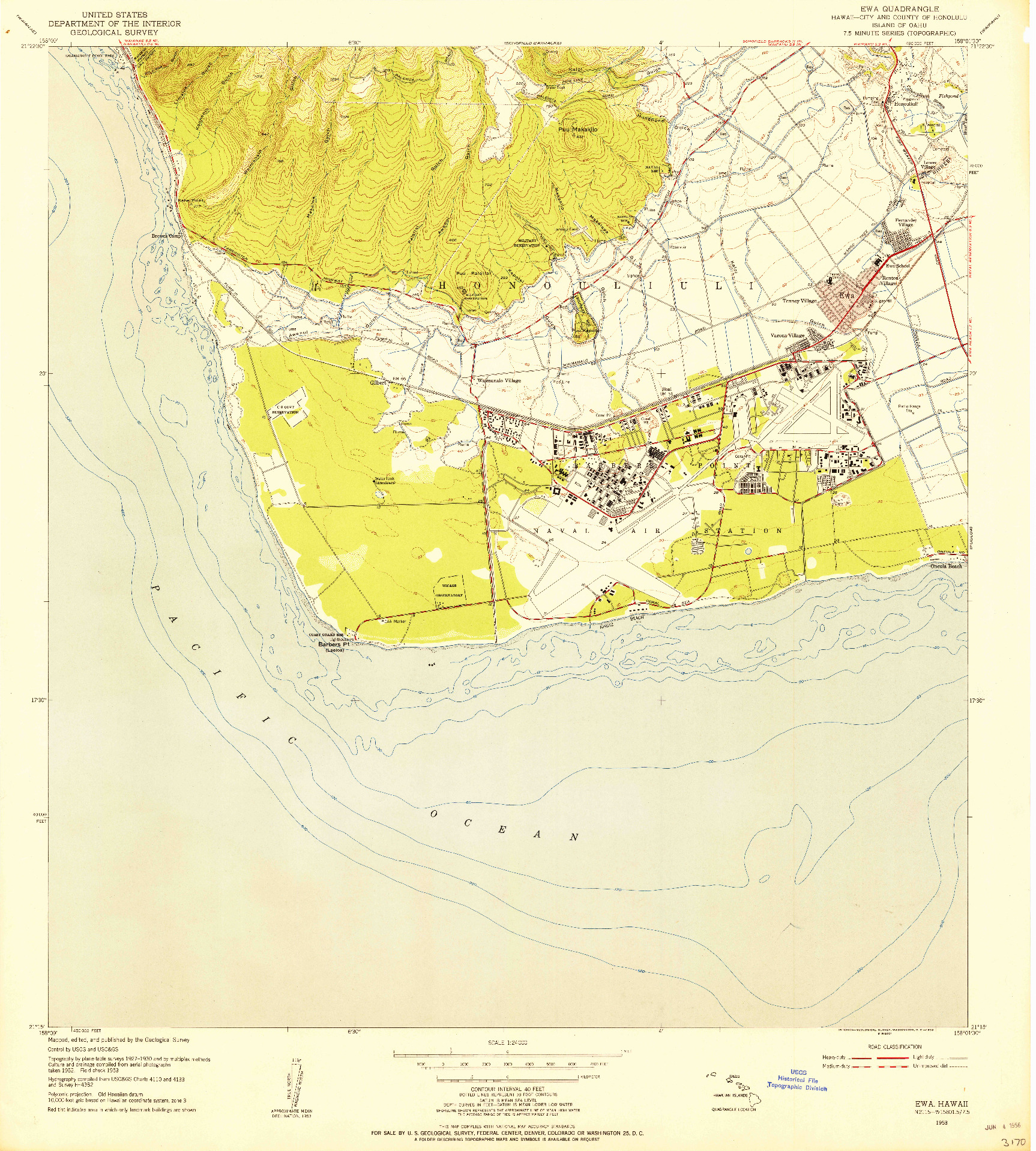 USGS 1:24000-SCALE QUADRANGLE FOR EWA, HI 1953