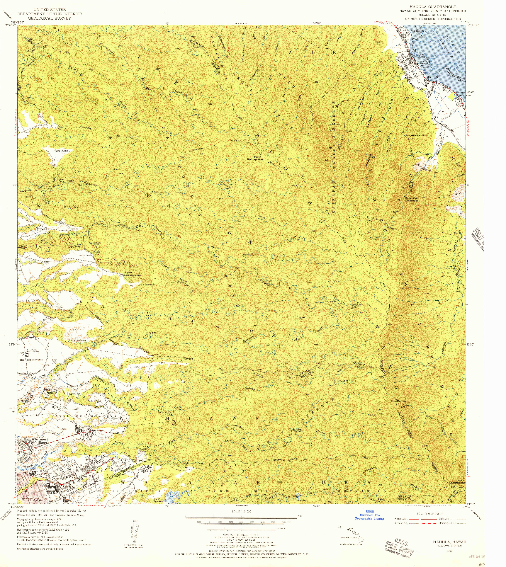 USGS 1:24000-SCALE QUADRANGLE FOR HAUULA, HI 1953