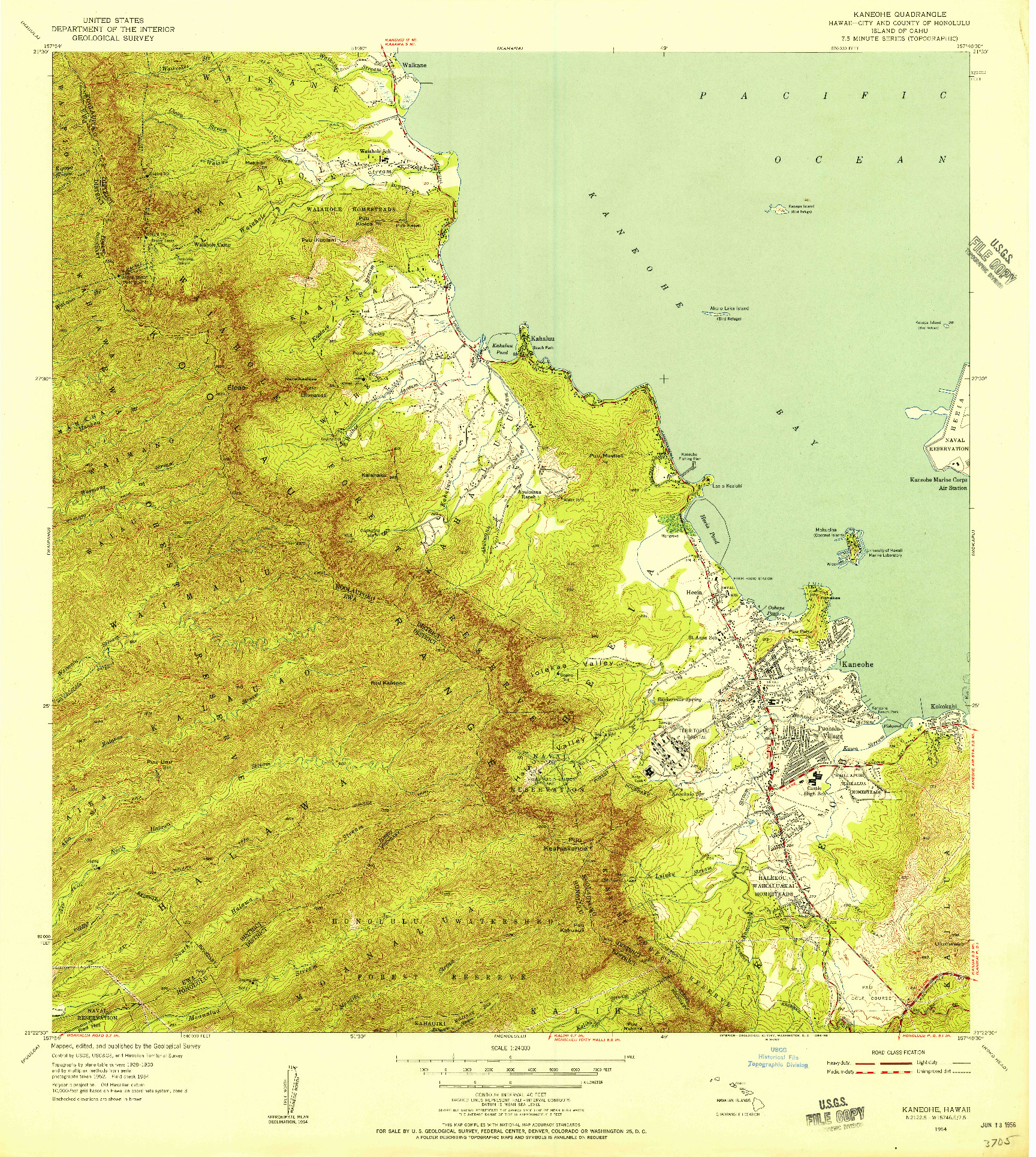 USGS 1:24000-SCALE QUADRANGLE FOR KANEOHE, HI 1954