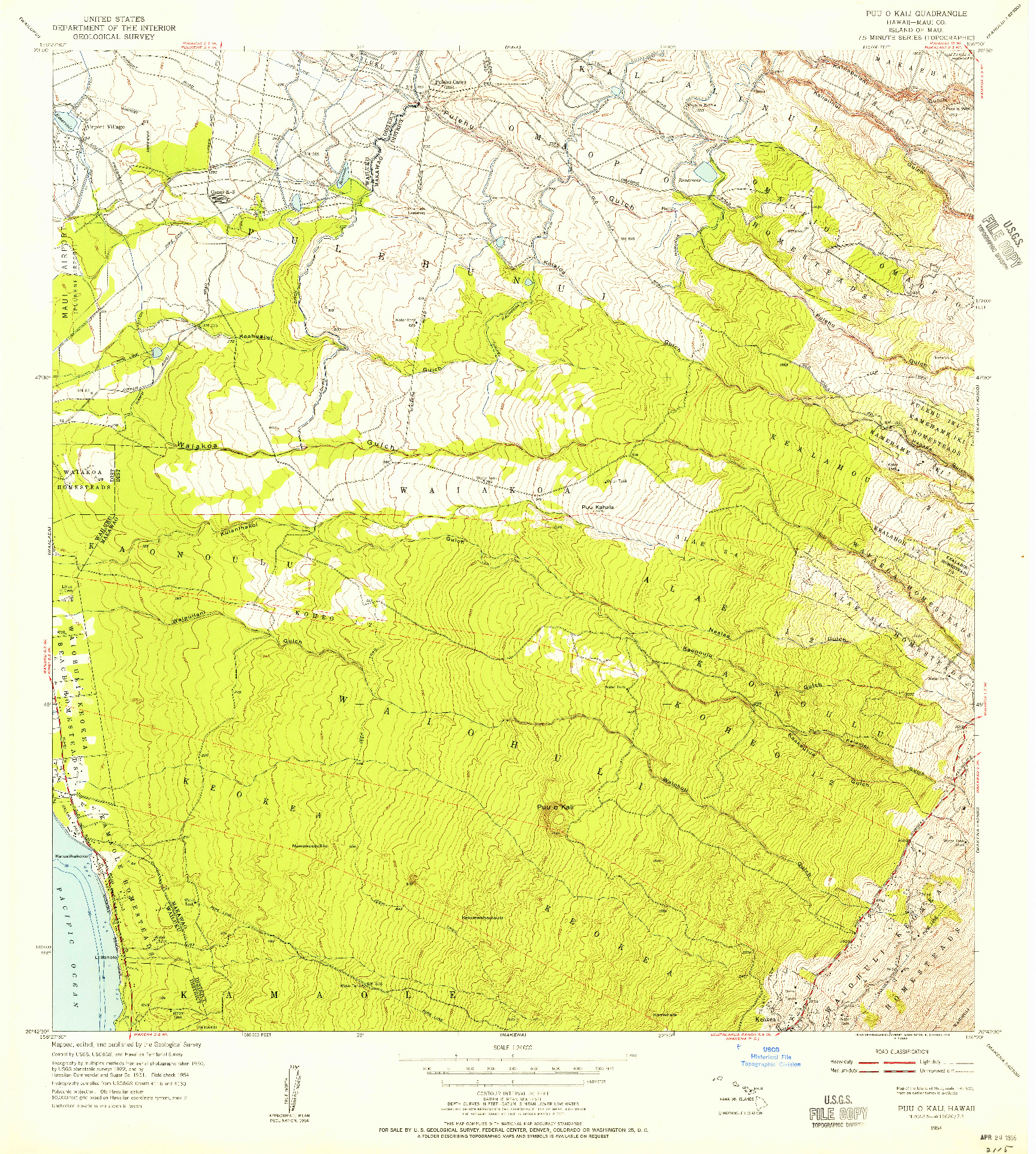 USGS 1:24000-SCALE QUADRANGLE FOR PUU O KALI, HI 1954