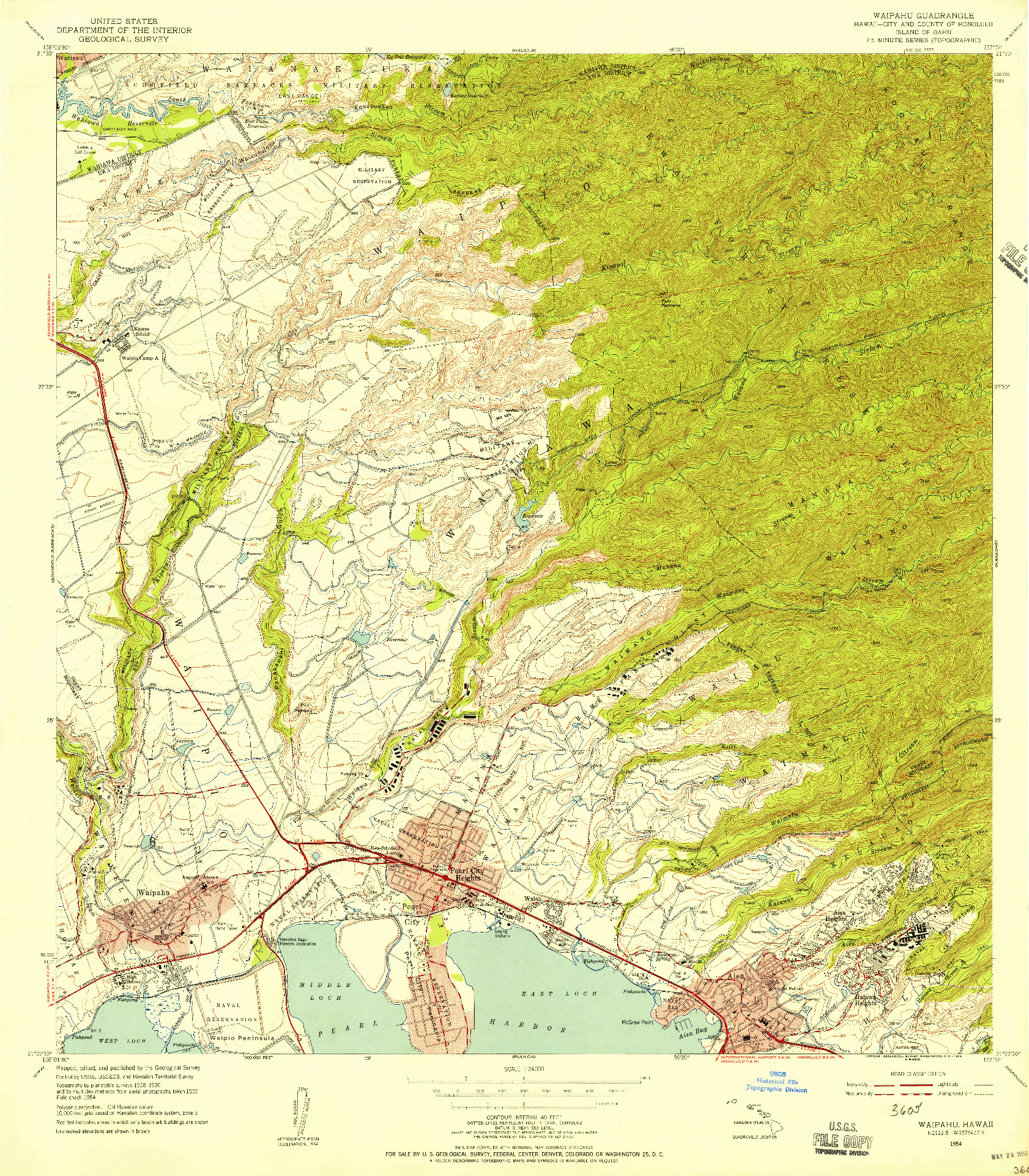 USGS 1:24000-SCALE QUADRANGLE FOR WAIPAHU, HI 1954
