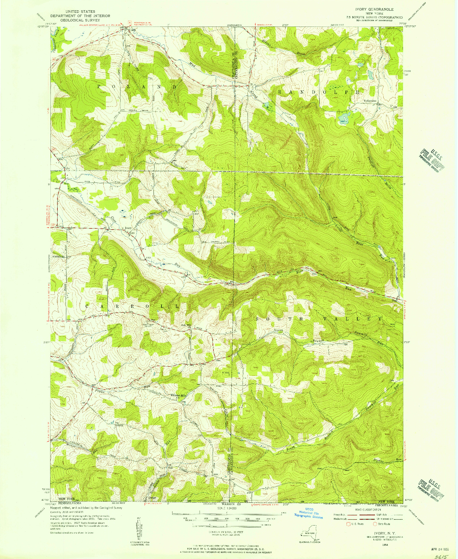 USGS 1:24000-SCALE QUADRANGLE FOR IVORY, NY 1954