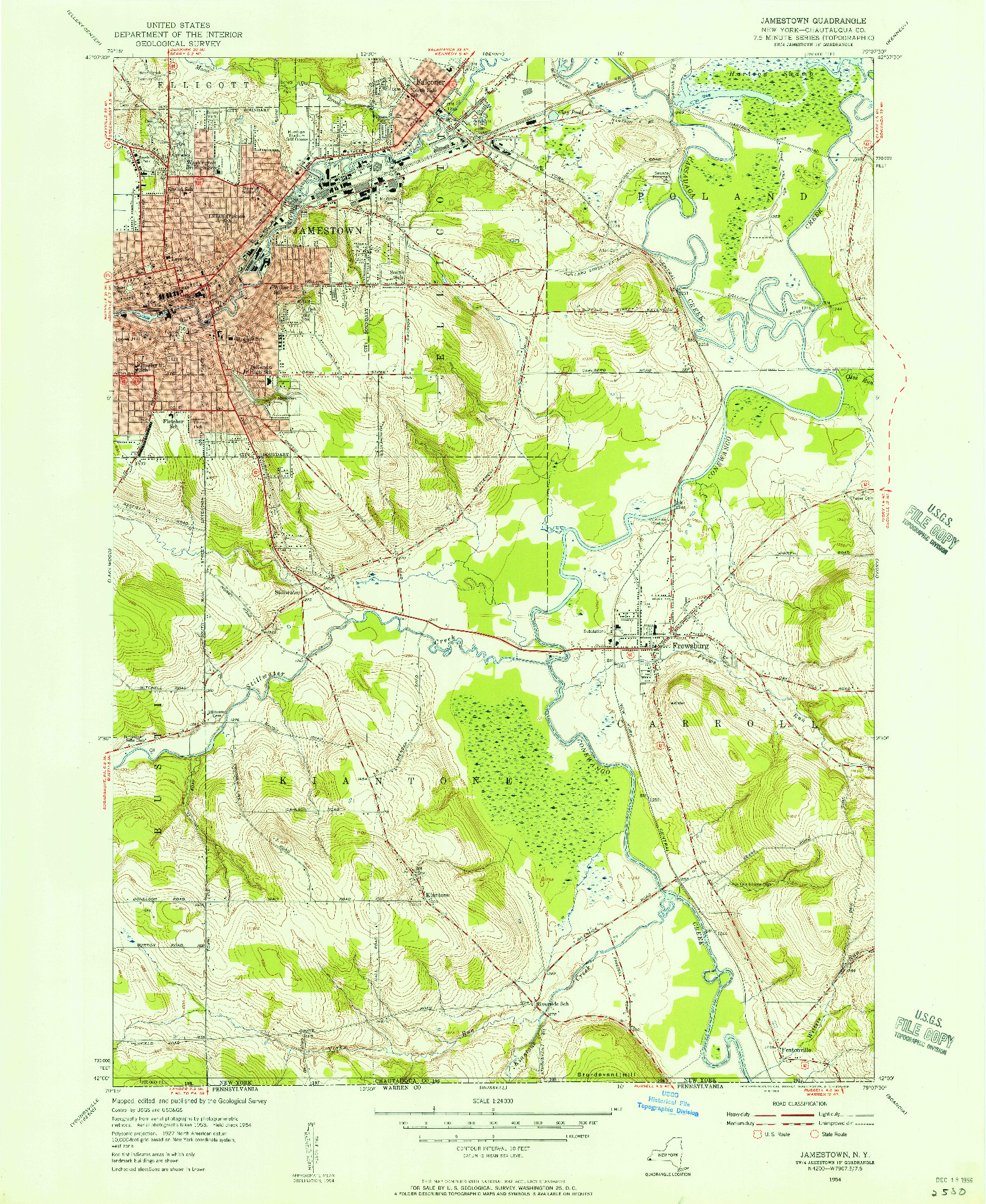 USGS 1:24000-SCALE QUADRANGLE FOR JAMESTOWN, NY 1954