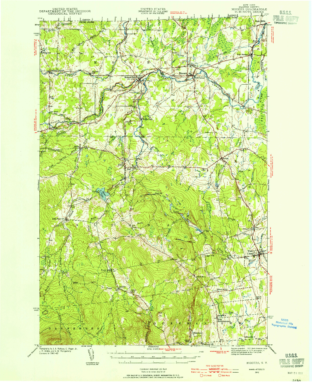 USGS 1:62500-SCALE QUADRANGLE FOR MOOERS, NY 1942