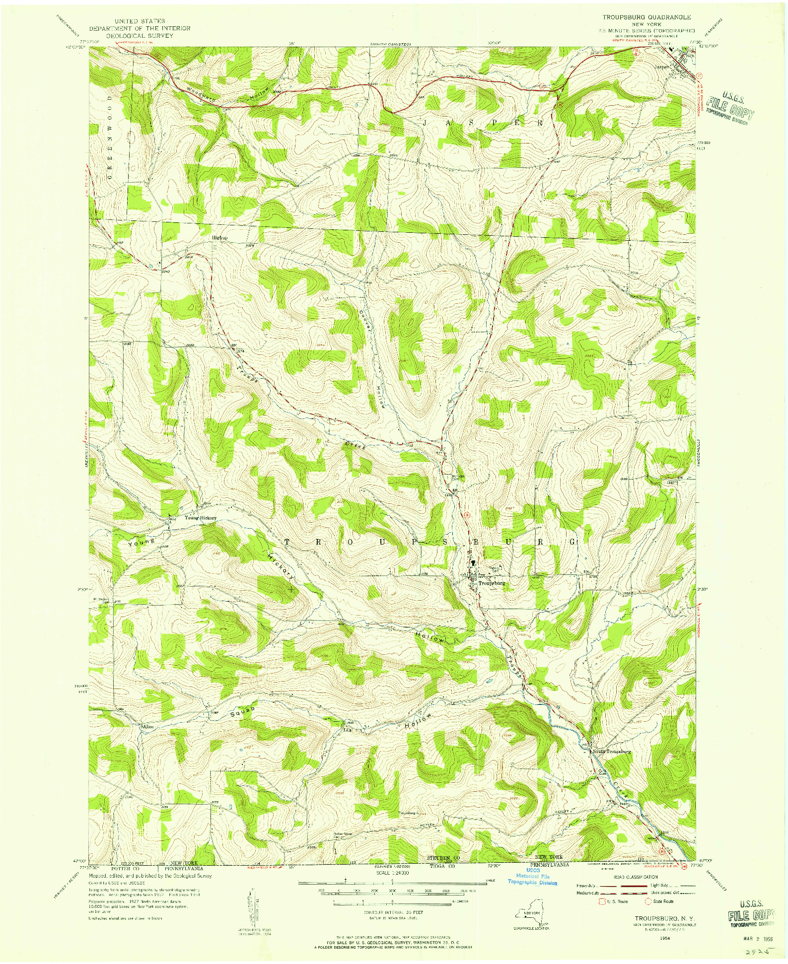 USGS 1:24000-SCALE QUADRANGLE FOR TROUPSBURG, NY 1954