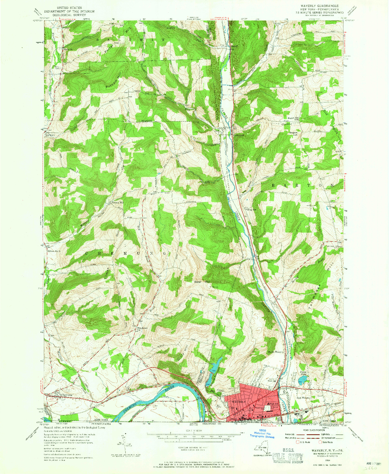 USGS 1:24000-SCALE QUADRANGLE FOR WAVERLY, NY 1954