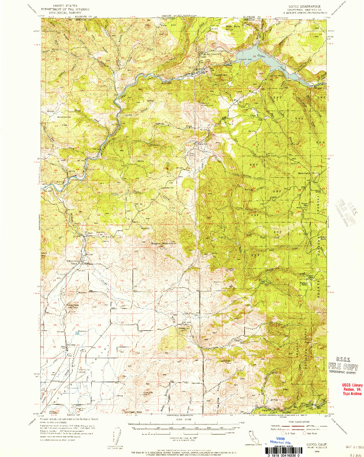 USGS 1:62500-SCALE QUADRANGLE FOR COPCO, CA 1954