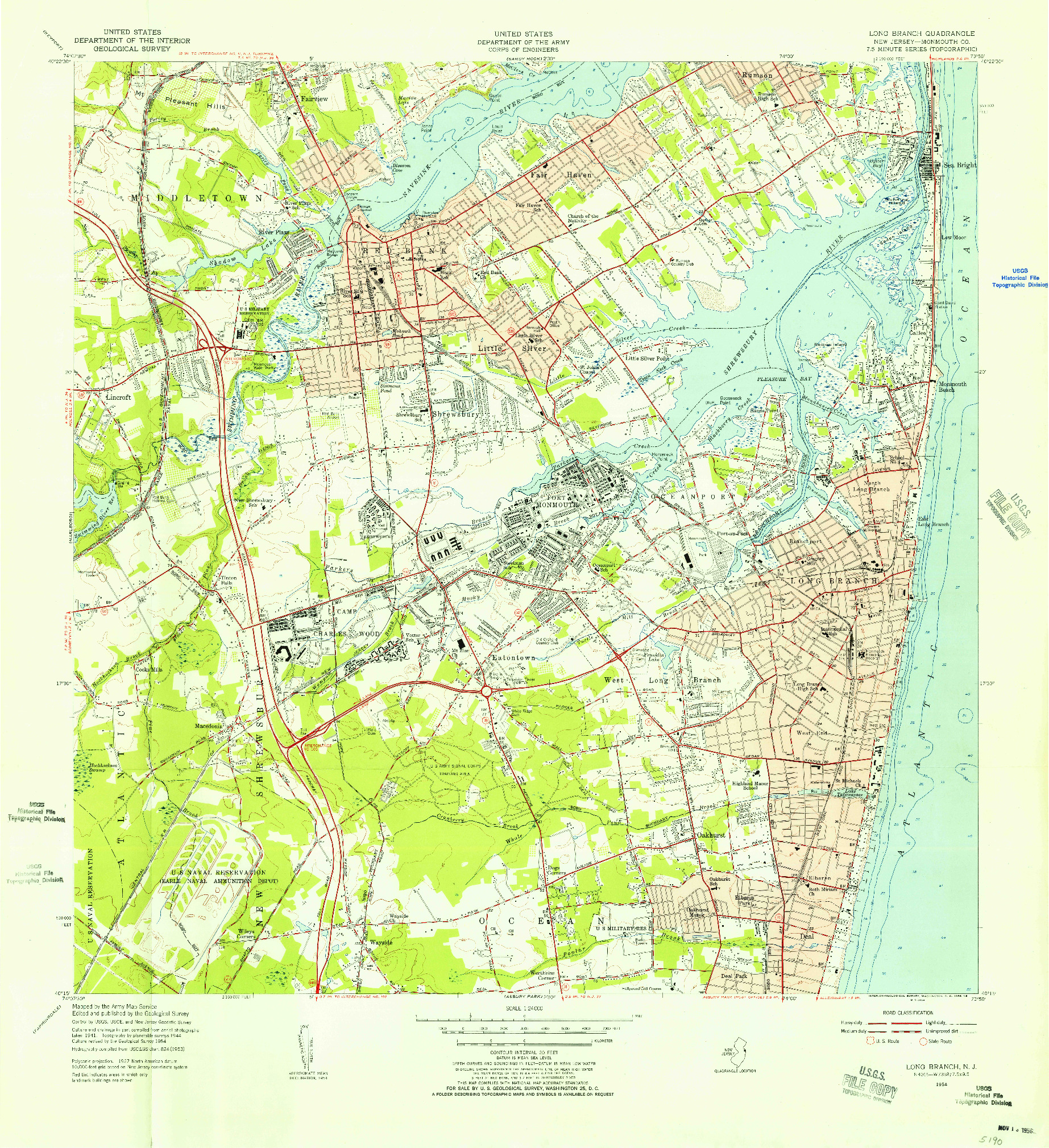 USGS 1:24000-SCALE QUADRANGLE FOR LONG BRANCH, NJ 1954