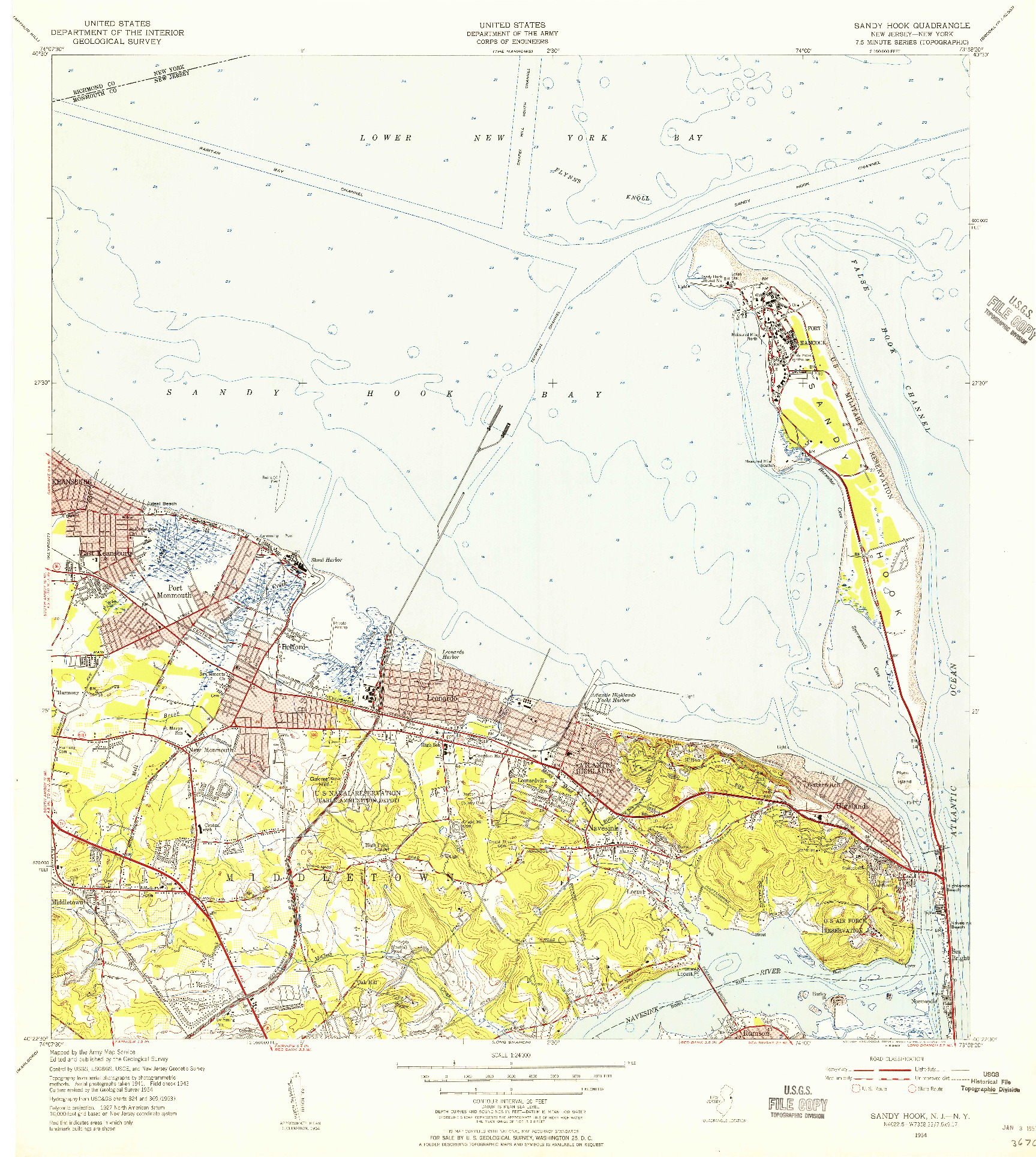 USGS 1:24000-SCALE QUADRANGLE FOR SANDY HOOK, NJ 1954