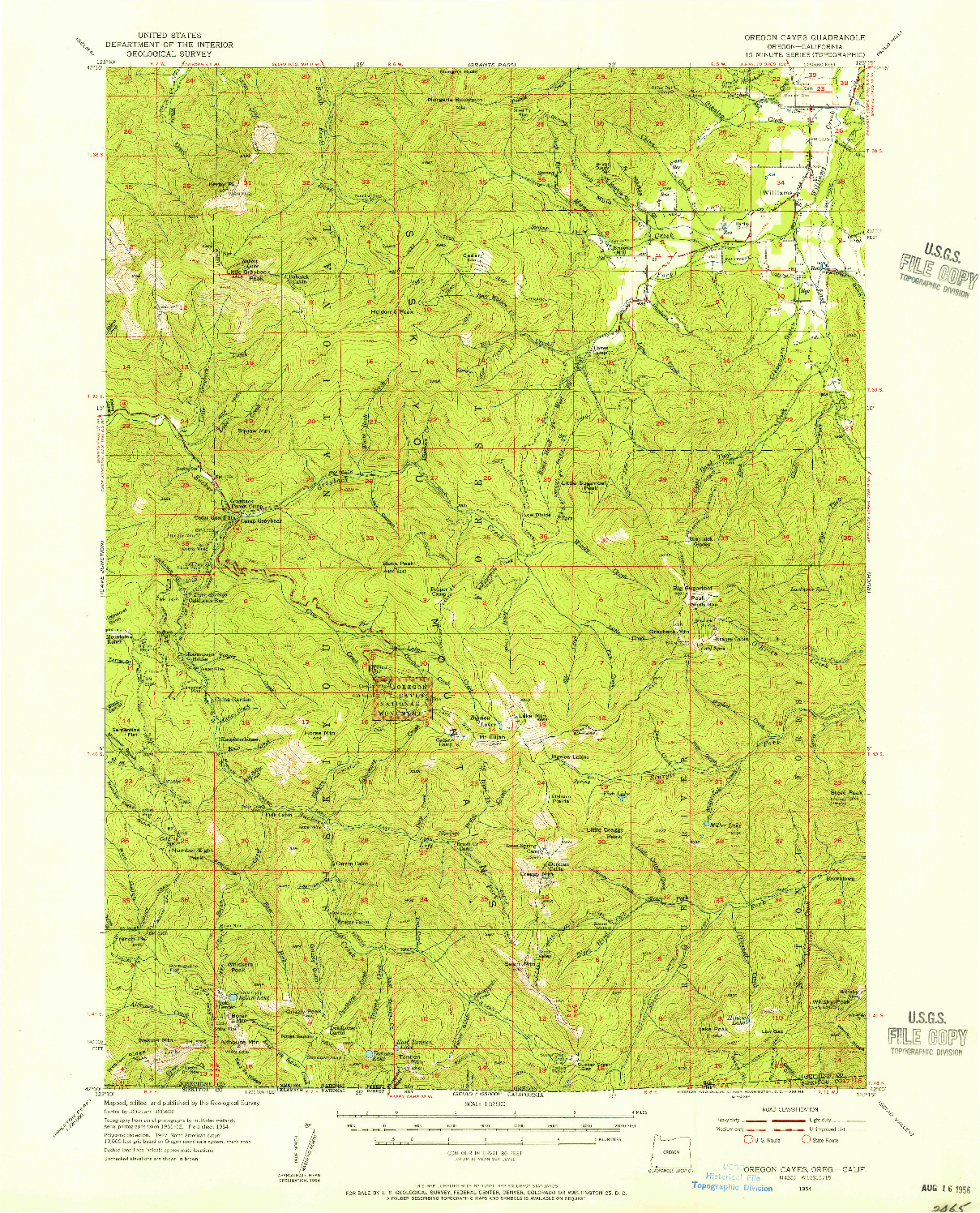 USGS 1:62500-SCALE QUADRANGLE FOR OREGON CAVES, OR 1954