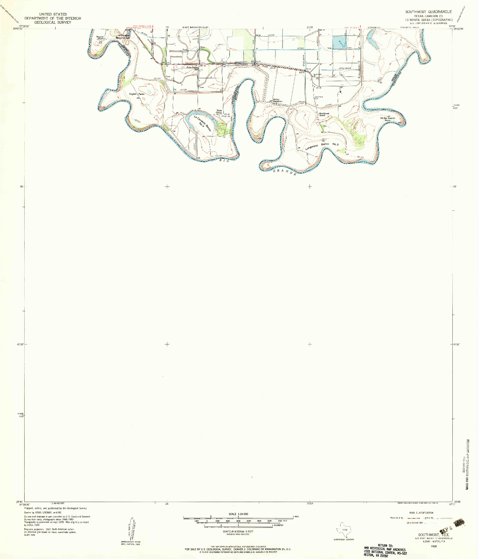 USGS 1:24000-SCALE QUADRANGLE FOR SOUTHMOST, TX 1955
