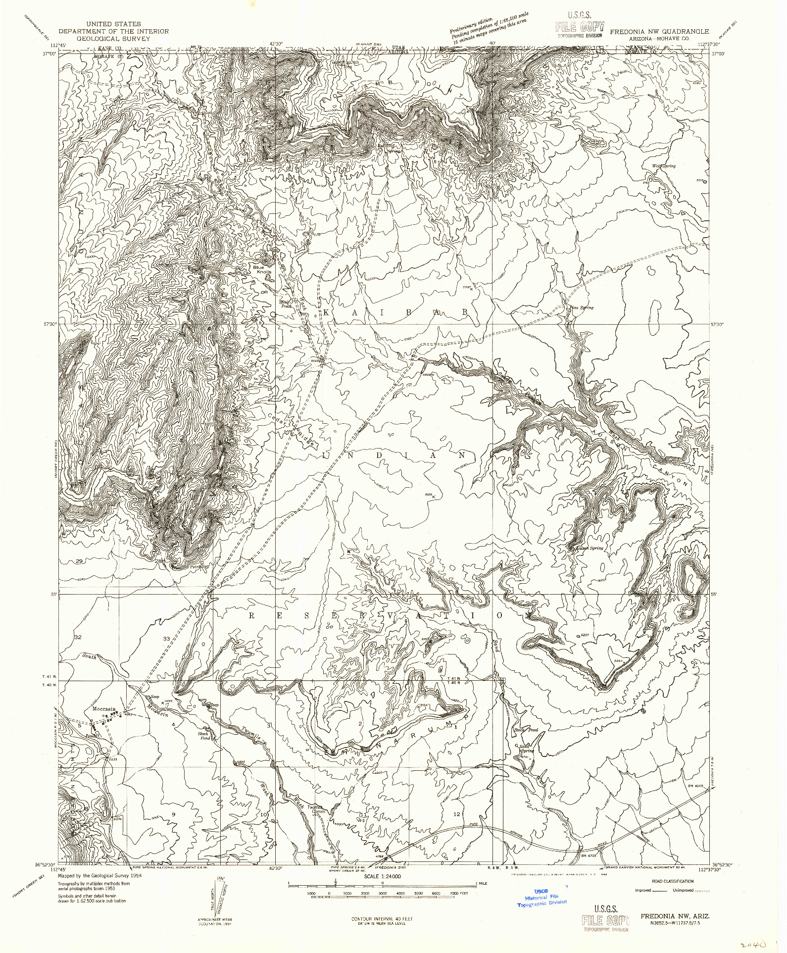 USGS 1:24000-SCALE QUADRANGLE FOR FREDONIA NW, AZ 1954
