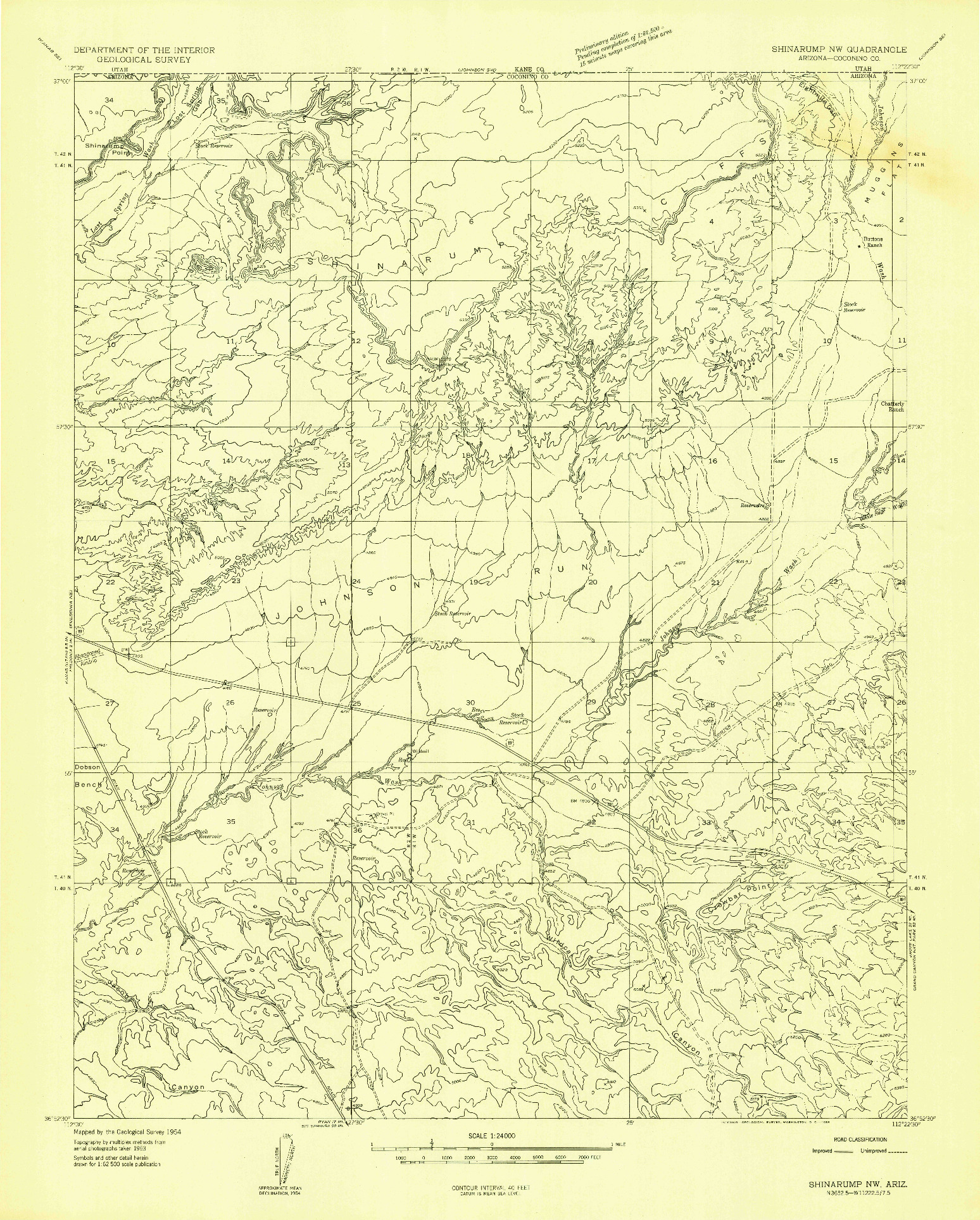 USGS 1:24000-SCALE QUADRANGLE FOR SHINARUMP NW, AZ 1954