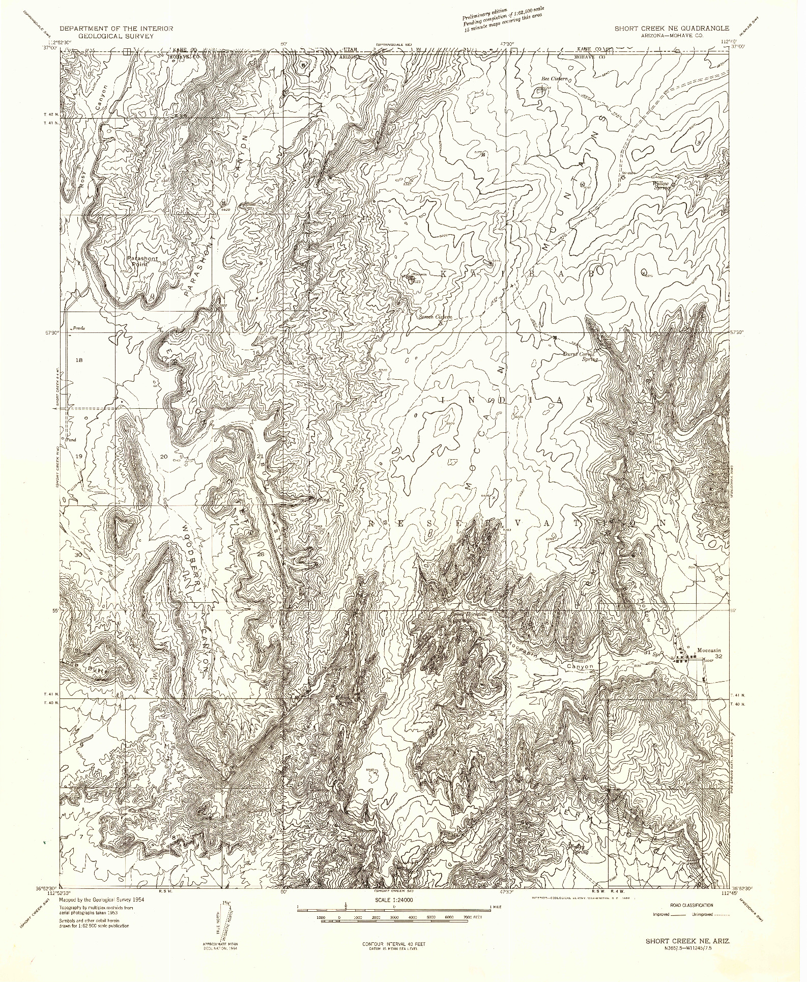 USGS 1:24000-SCALE QUADRANGLE FOR SHORT CREEK NE, AZ 1956