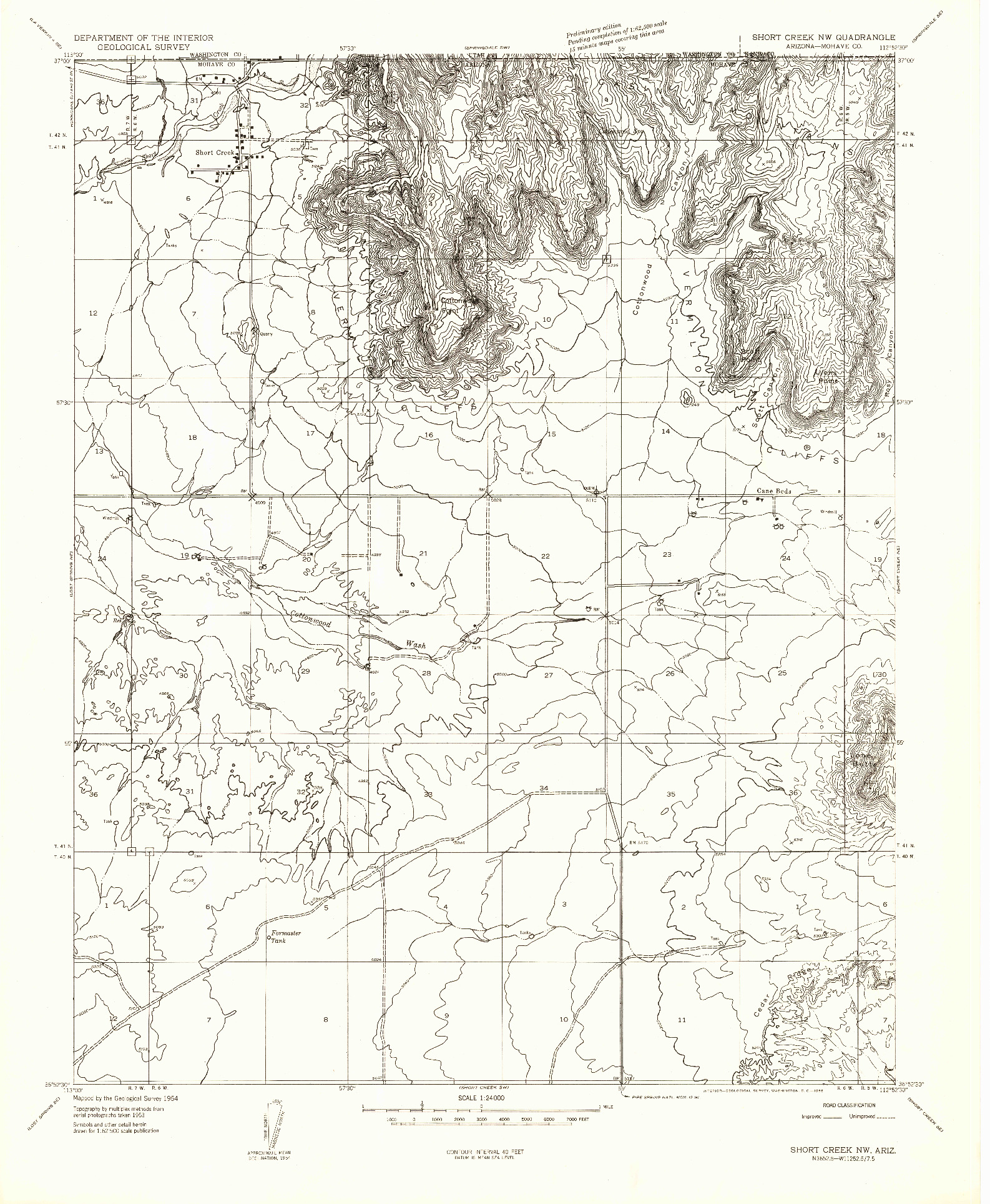 USGS 1:24000-SCALE QUADRANGLE FOR SHORT CREEK NW, AZ 1954