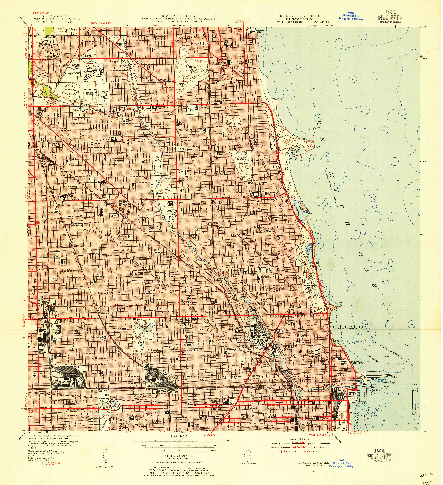 USGS 1:24000-SCALE QUADRANGLE FOR CHICAGO LOOP, IL 1953
