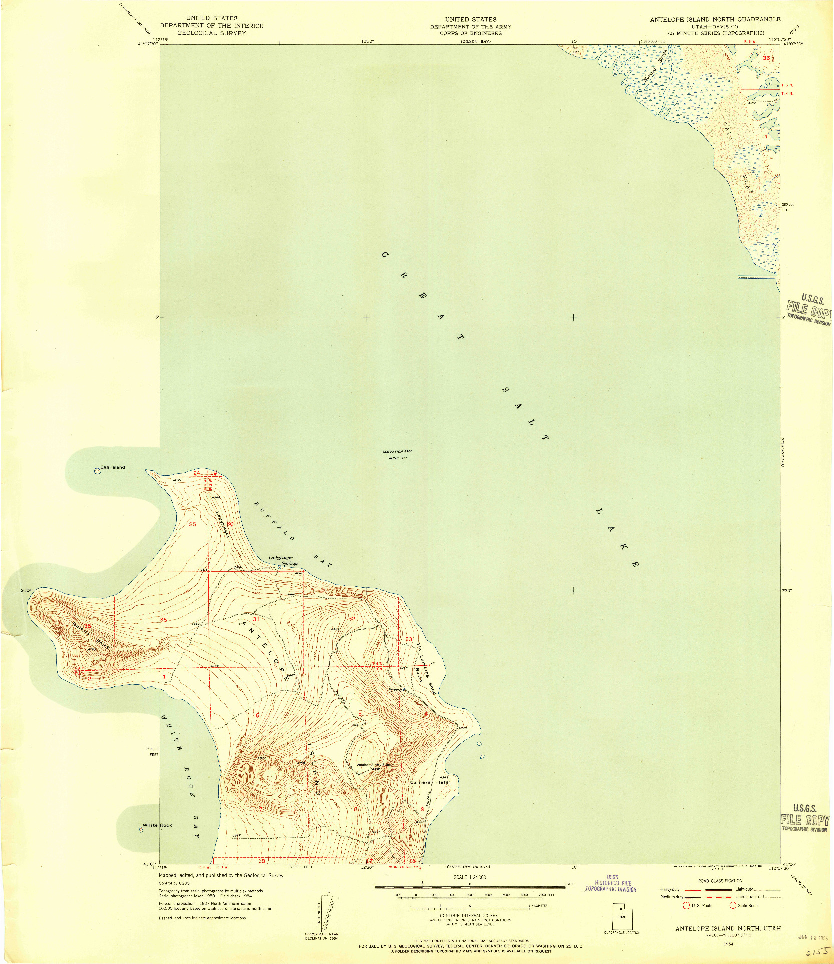 USGS 1:24000-SCALE QUADRANGLE FOR ANTELOPE ISLAND NORTH, UT 1954