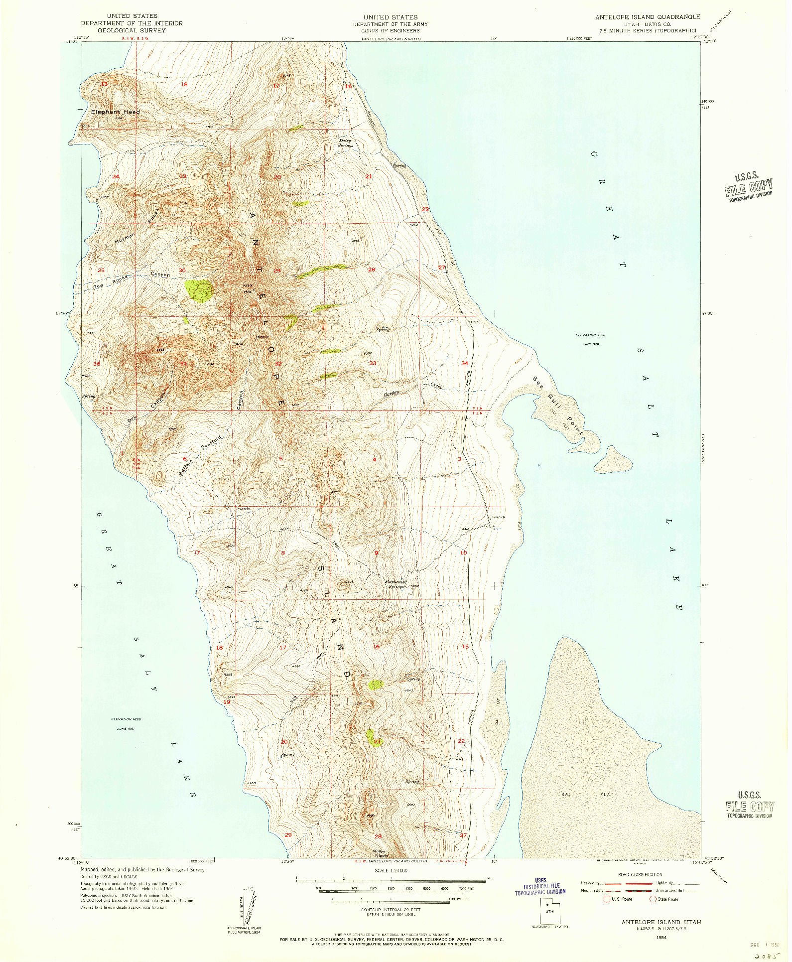 USGS 1:24000-SCALE QUADRANGLE FOR ANTELOPE ISLAND, UT 1954