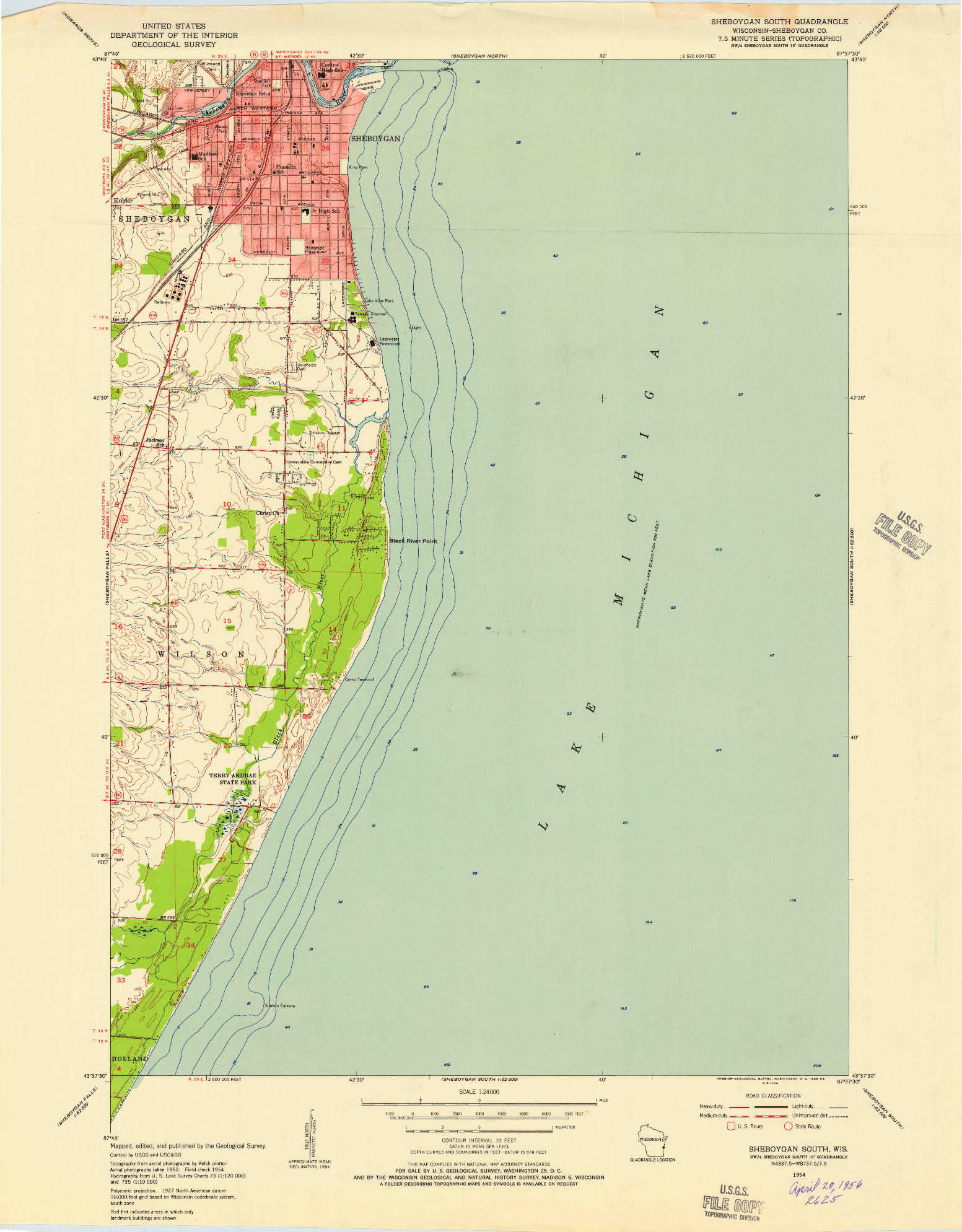 USGS 1:24000-SCALE QUADRANGLE FOR SHEBOYGAN SOUTH, WI 1954