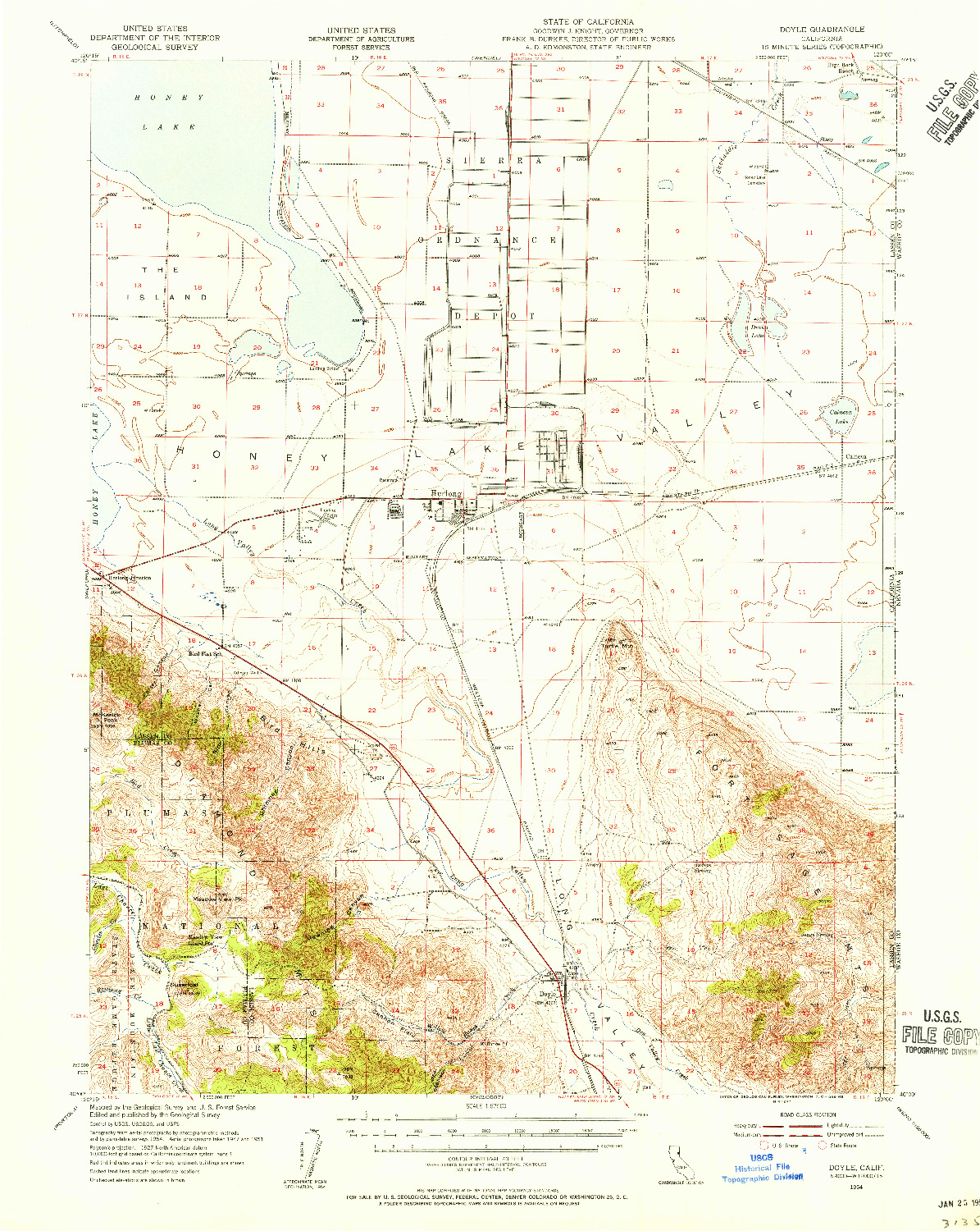 USGS 1:62500-SCALE QUADRANGLE FOR DOYLE, CA 1954