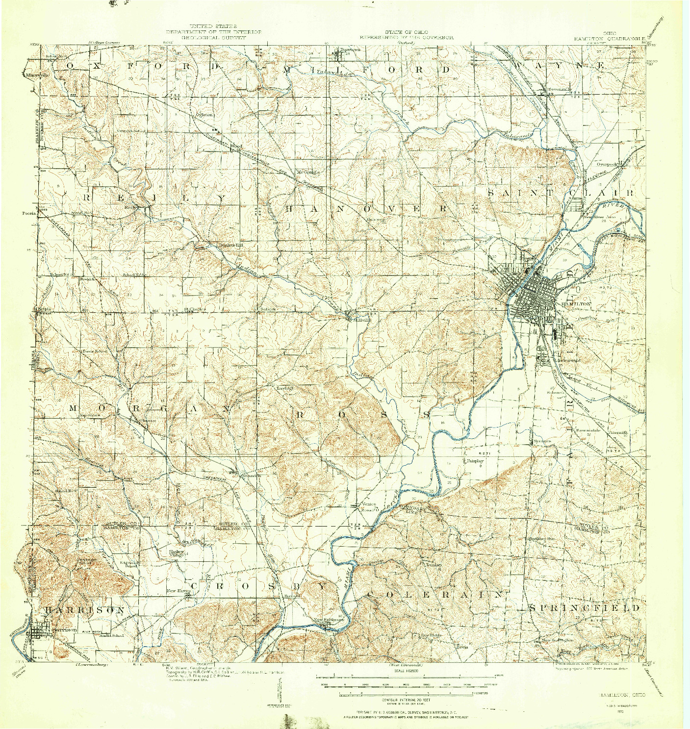 USGS 1:62500-SCALE QUADRANGLE FOR HAMILTON, OH 1915