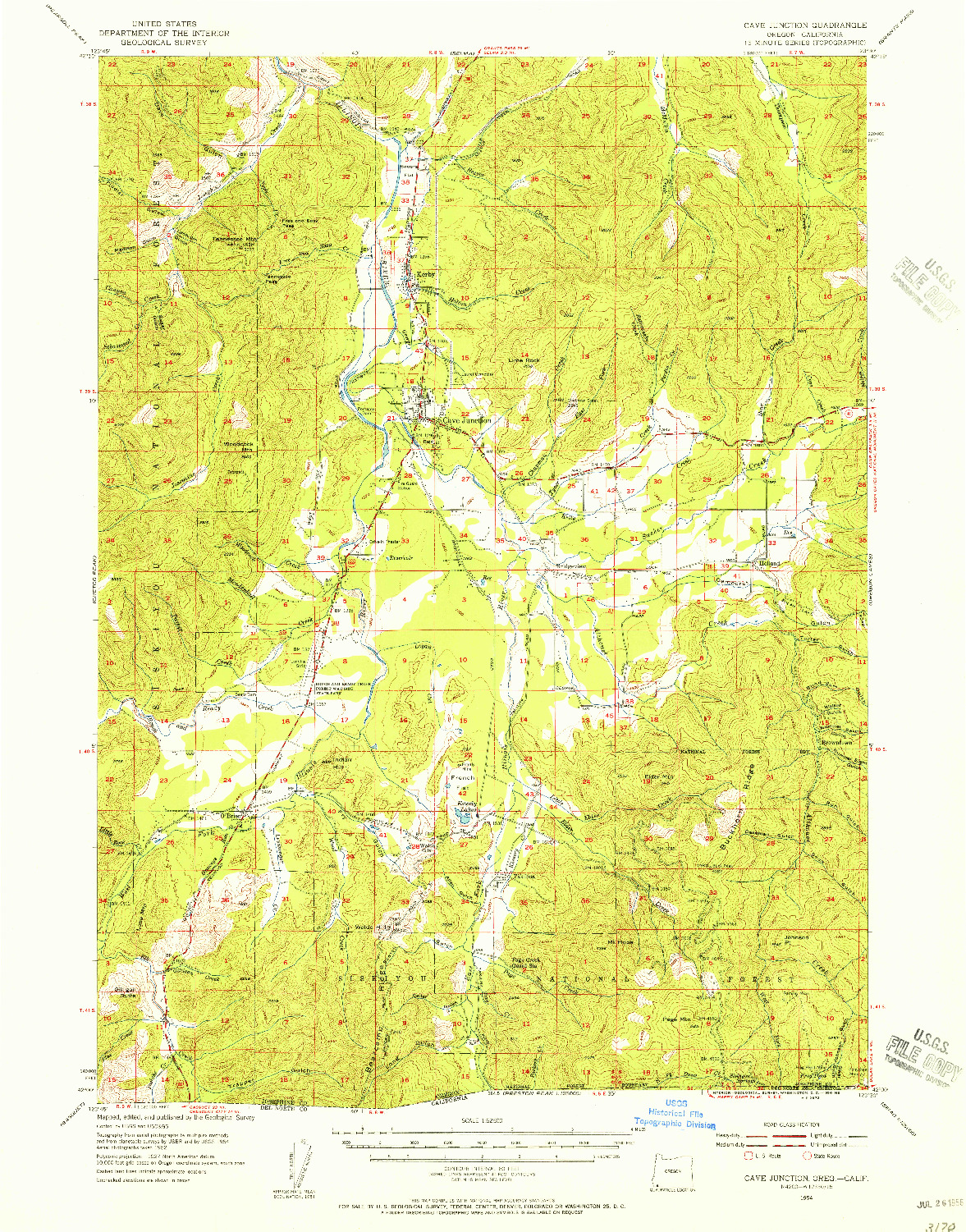 USGS 1:62500-SCALE QUADRANGLE FOR CAVE JUNCTION, OR 1954