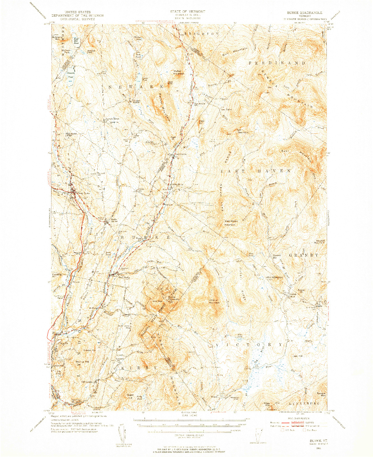 USGS 1:62500-SCALE QUADRANGLE FOR BURKE, VT 1951