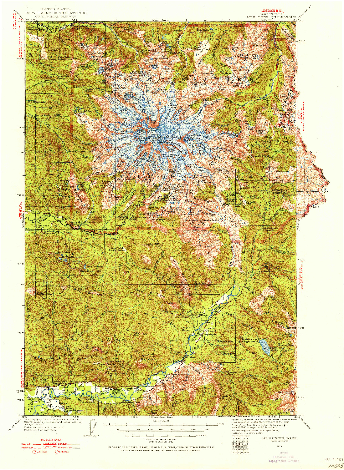 USGS 1:125000-SCALE QUADRANGLE FOR MT RAINIER, WA 1924