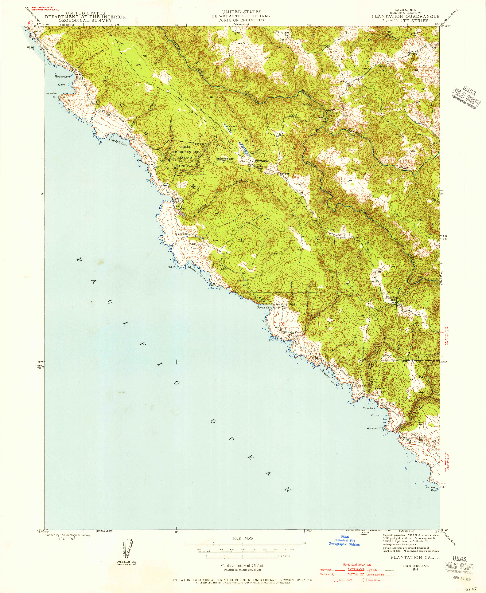 USGS 1:24000-SCALE QUADRANGLE FOR PLANTATION, CA 1943