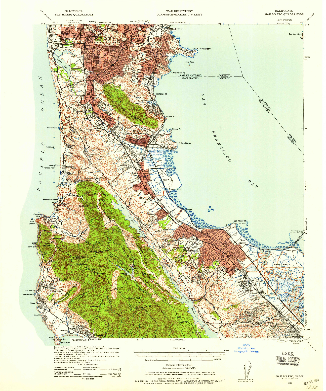 USGS 1:62500-SCALE QUADRANGLE FOR SAN MATEO, CA 1939