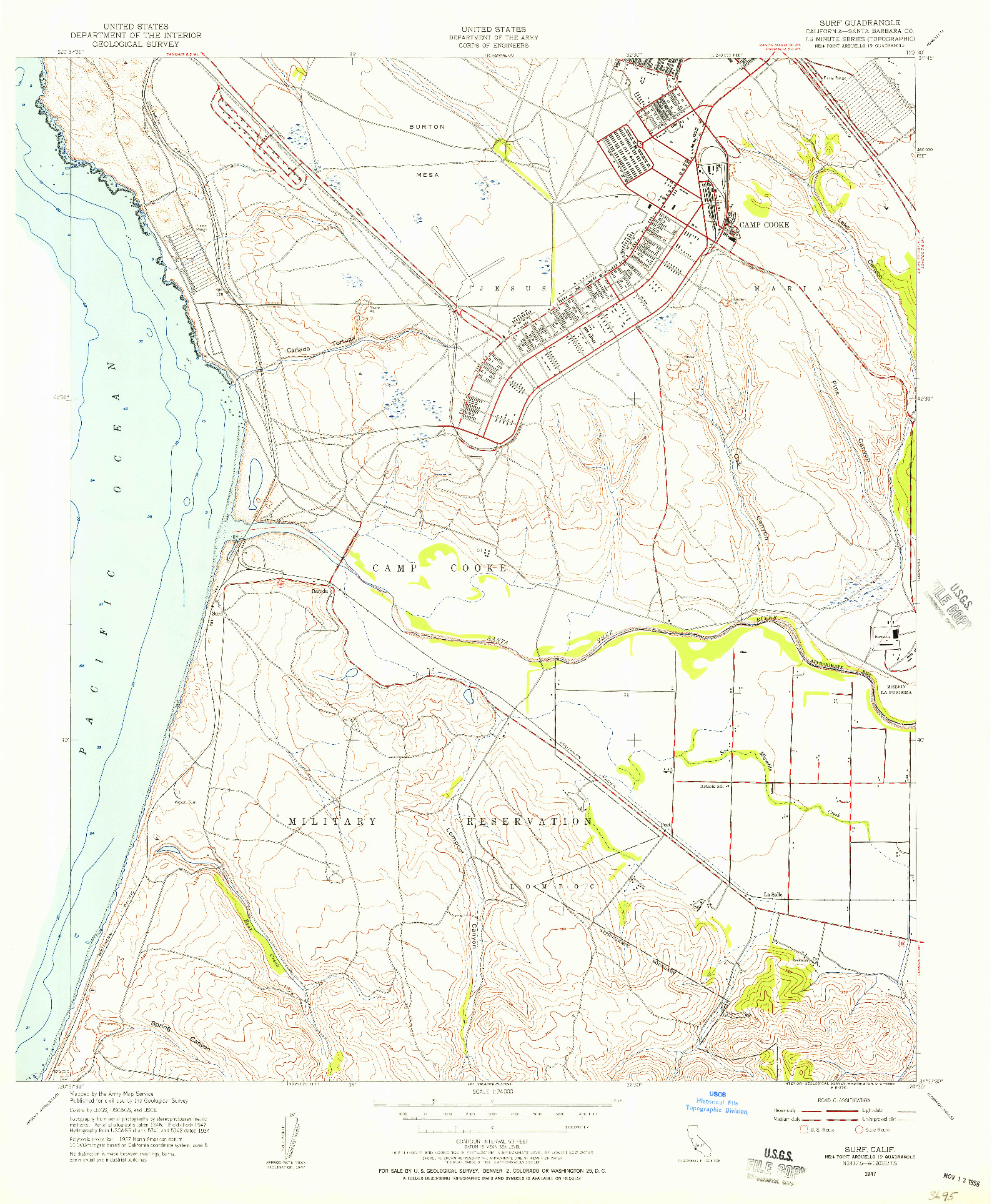 USGS 1:24000-SCALE QUADRANGLE FOR SURF, CA 1947