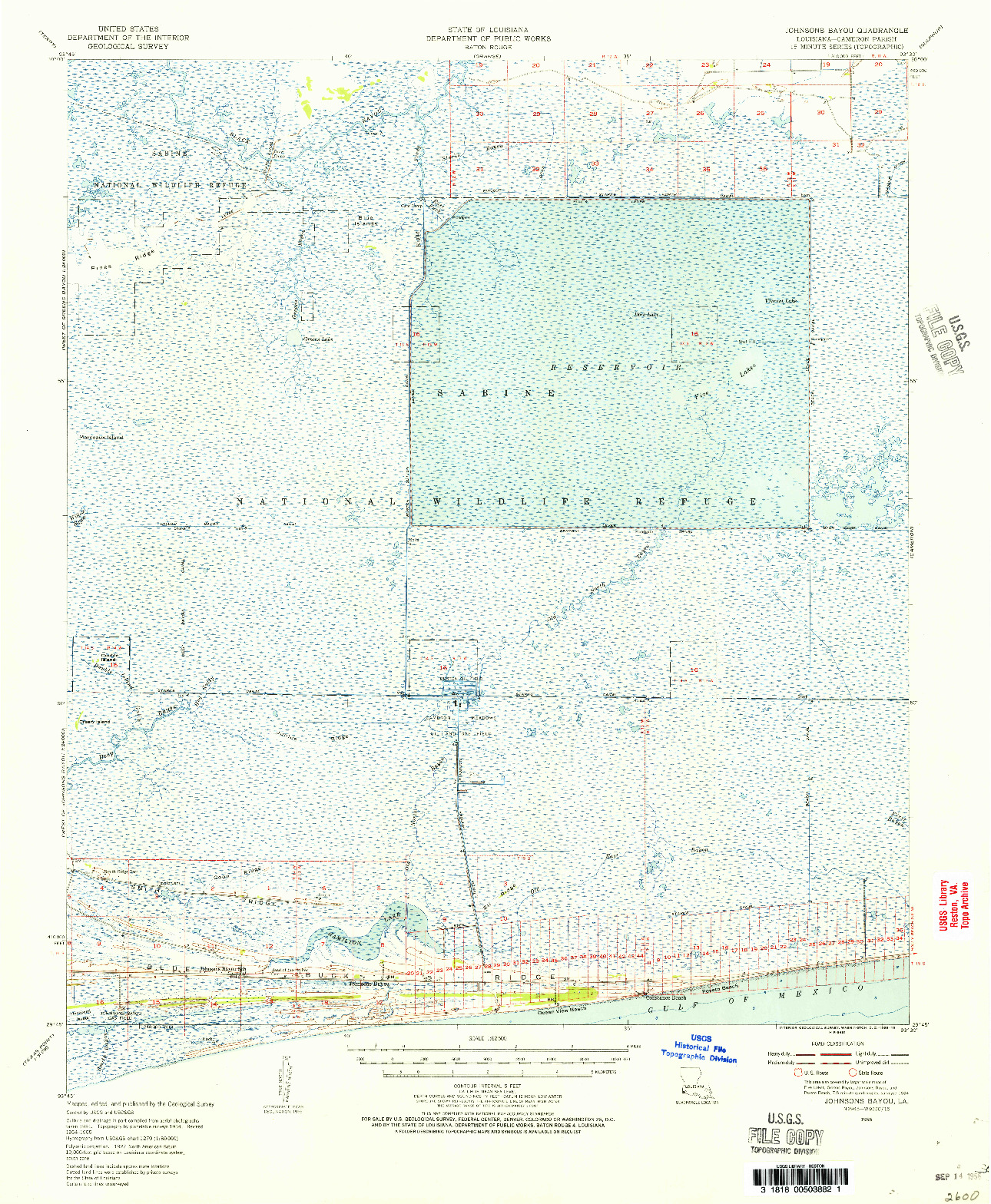 USGS 1:62500-SCALE QUADRANGLE FOR JOHNSONS BAYOU, LA 1955