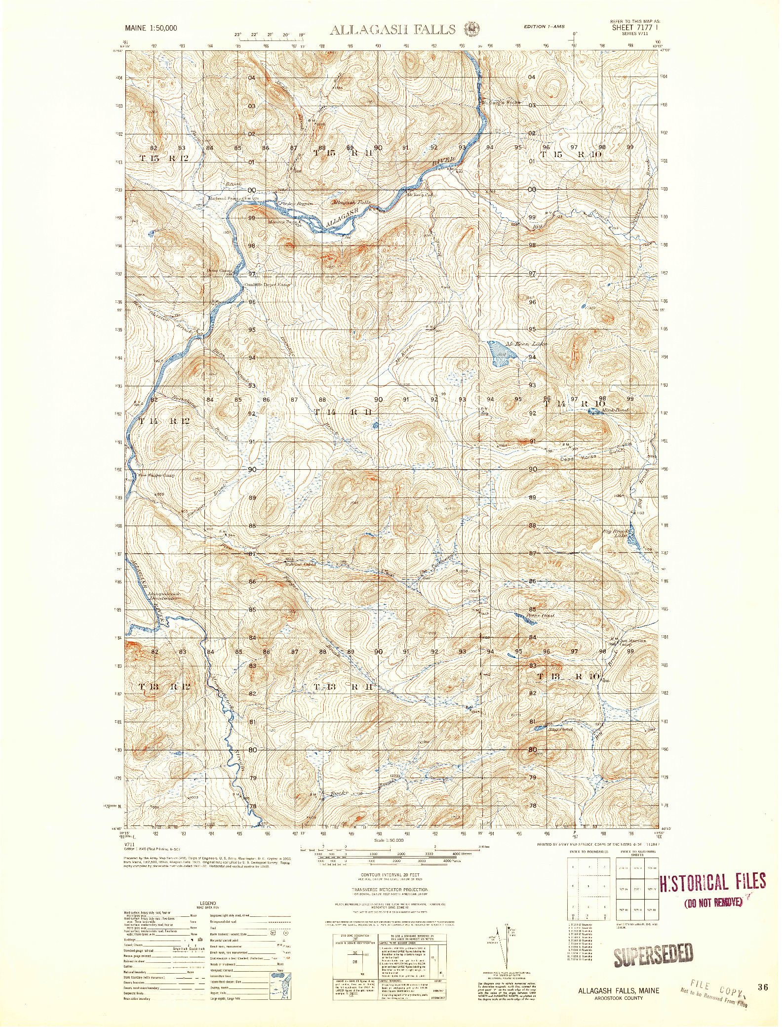 USGS 1:50000-SCALE QUADRANGLE FOR ALLAGASH FALLS, ME 1956