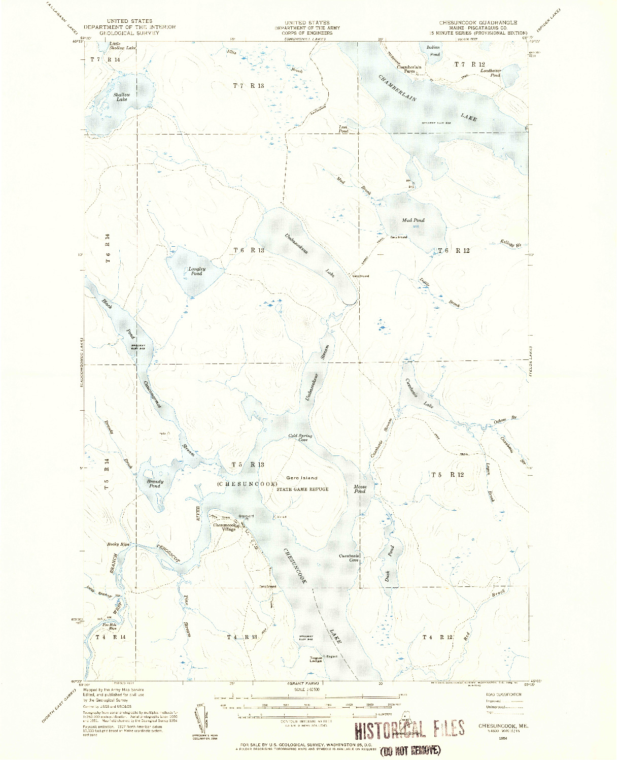 USGS 1:62500-SCALE QUADRANGLE FOR CHESUNCOOK, ME 1954