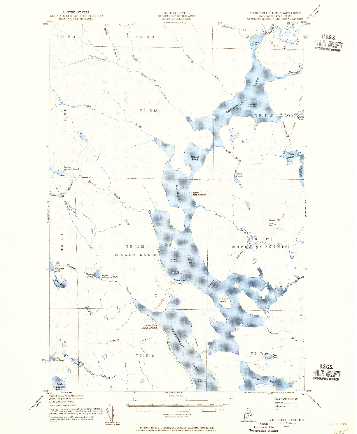 USGS 1:62500-SCALE QUADRANGLE FOR CHURCHILL LAKE, ME 1954