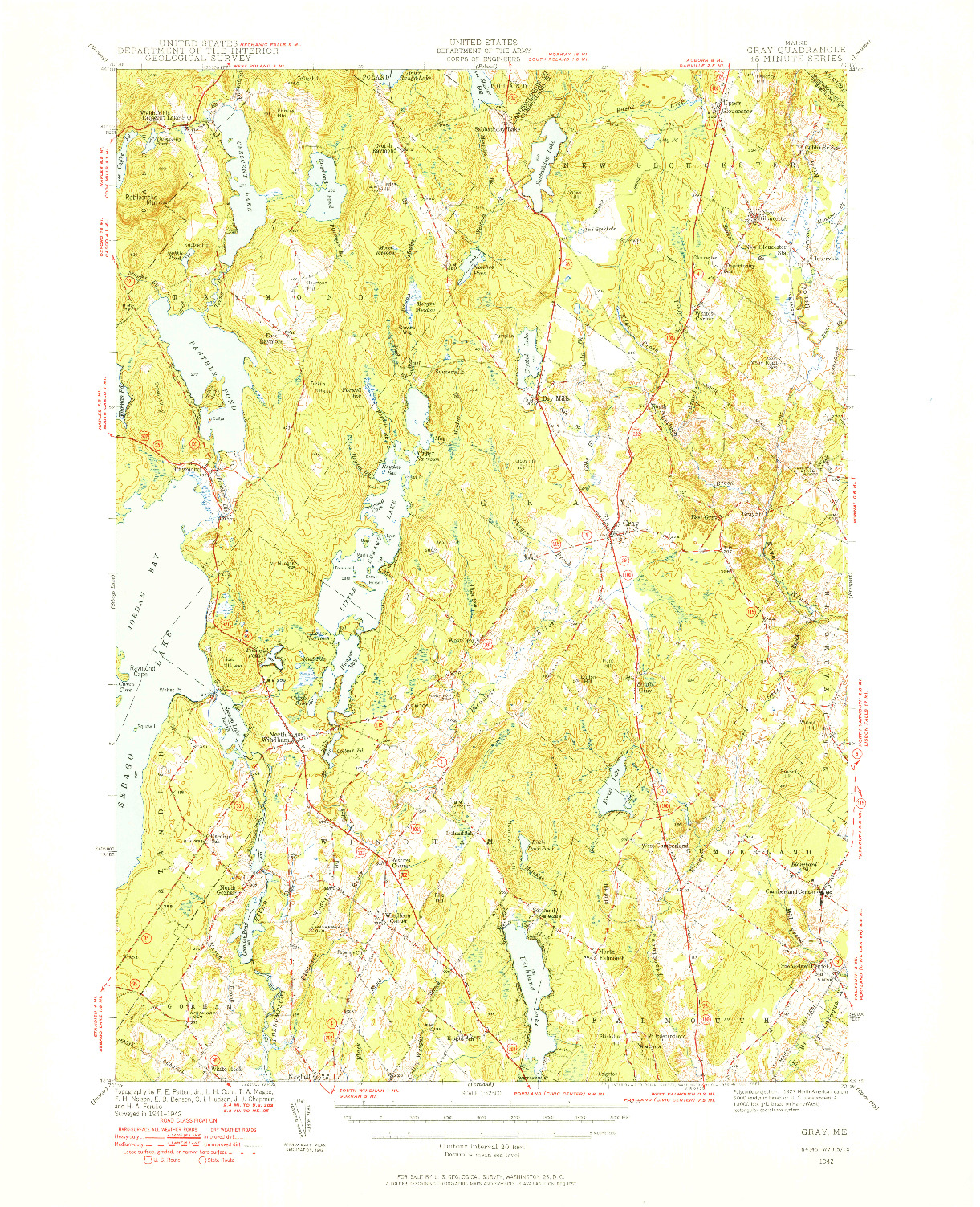 USGS 1:62500-SCALE QUADRANGLE FOR GRAY, ME 1942