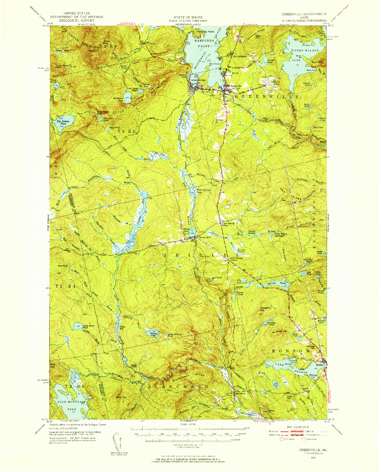 USGS 1:62500-SCALE QUADRANGLE FOR GREENVILLE, ME 1951