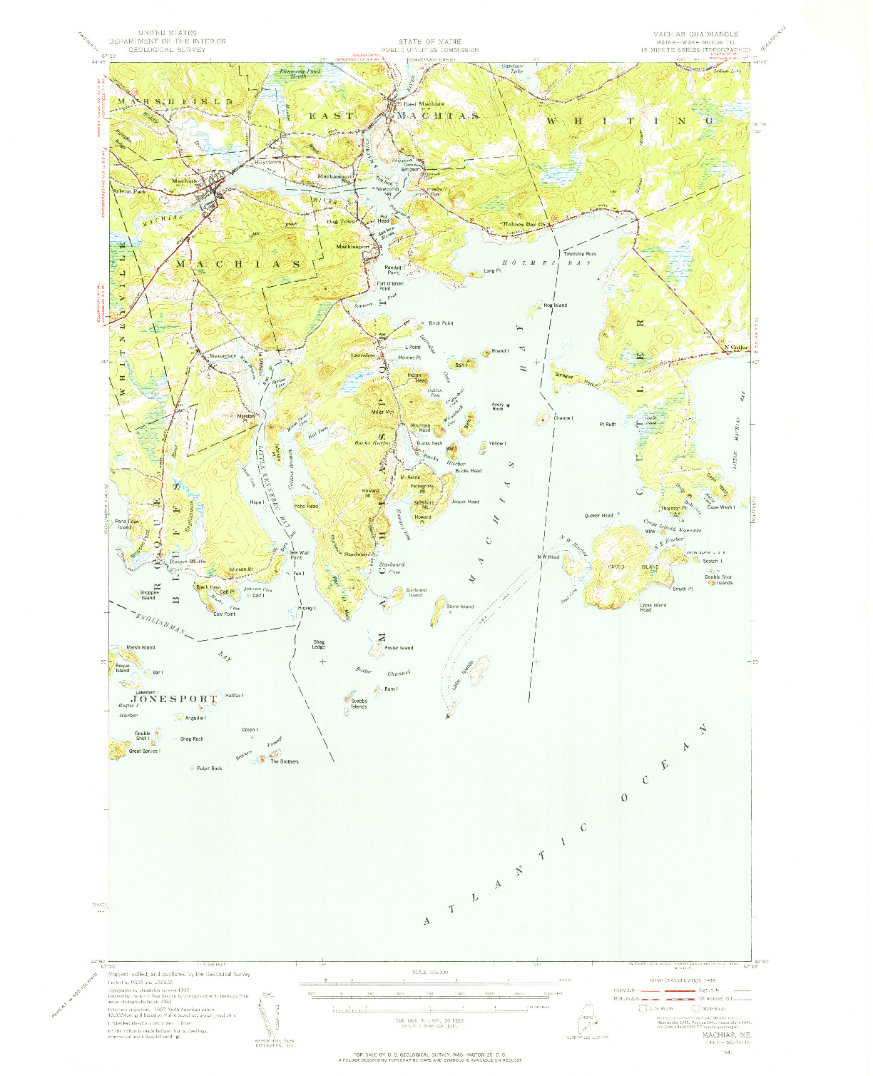 USGS 1:62500-SCALE QUADRANGLE FOR MACHIAS, ME 1941