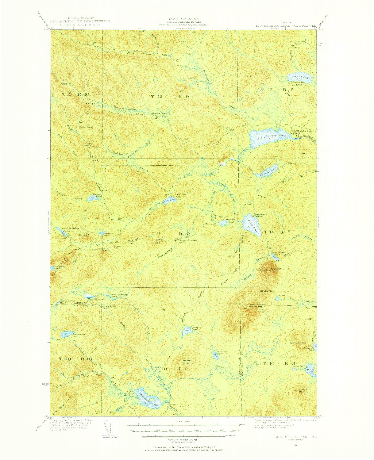 USGS 1:62500-SCALE QUADRANGLE FOR MOOSELEUK LAKE, ME 1931