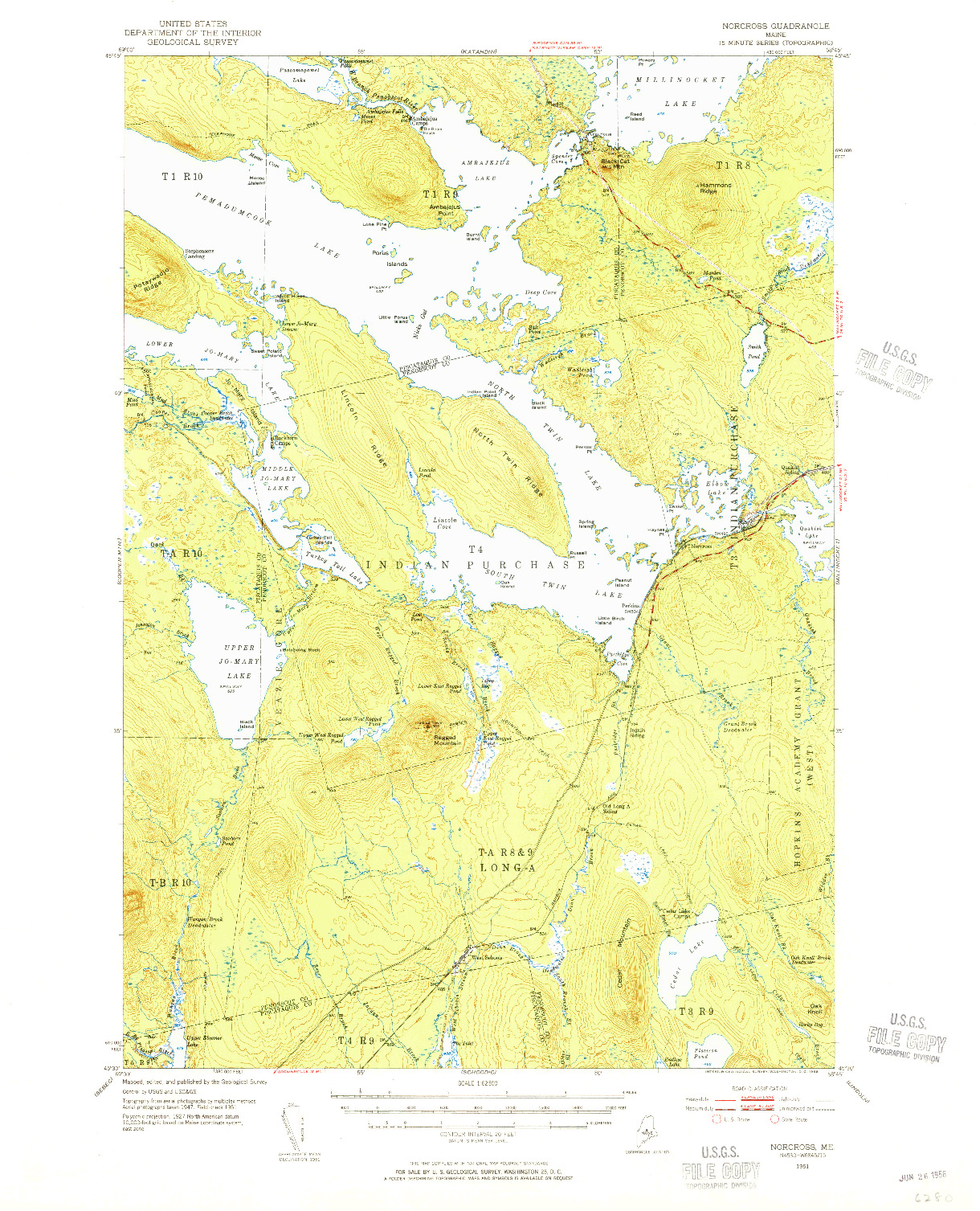 USGS 1:62500-SCALE QUADRANGLE FOR NORCROSS, ME 1951