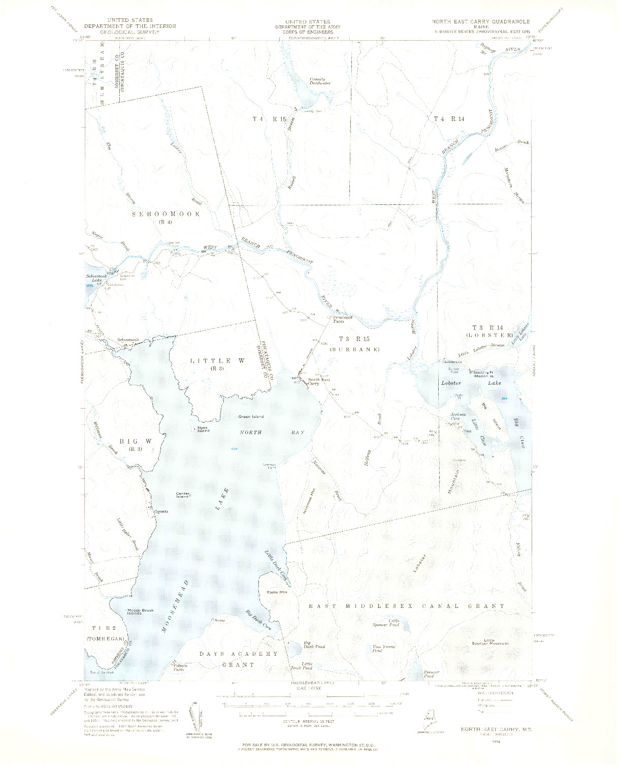 USGS 1:62500-SCALE QUADRANGLE FOR NORTH EAST CARRY, ME 1954