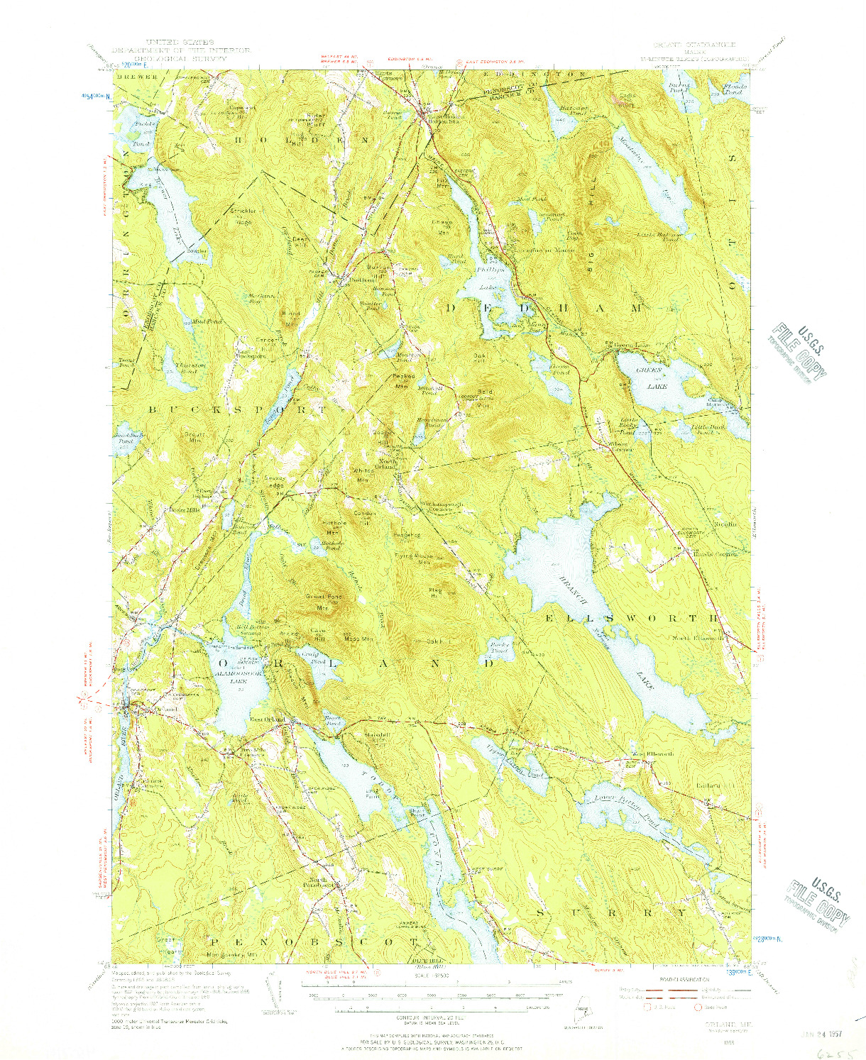 USGS 1:62500-SCALE QUADRANGLE FOR ORLAND, ME 1955