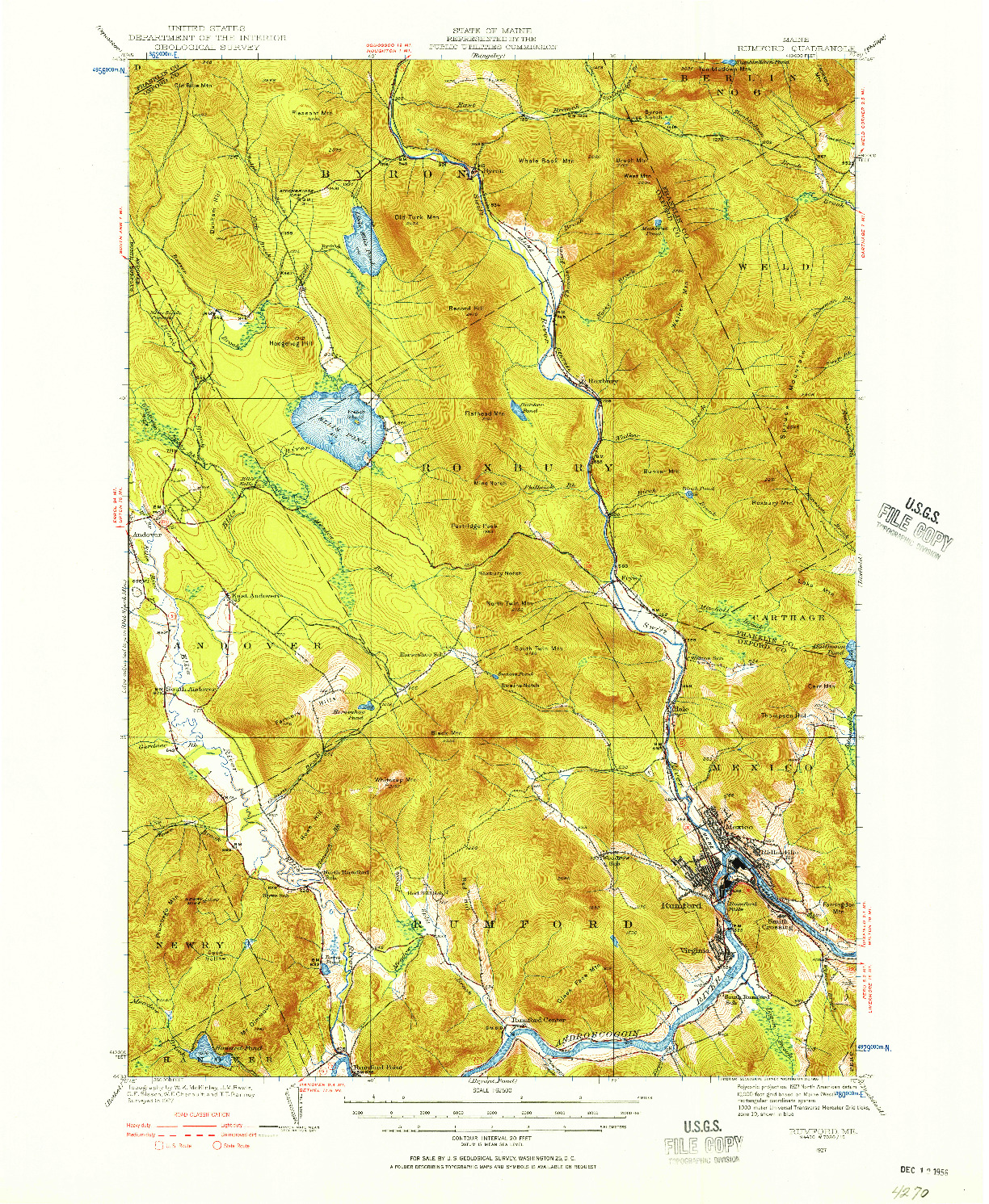 USGS 1:62500-SCALE QUADRANGLE FOR RUMFORD, ME 1927