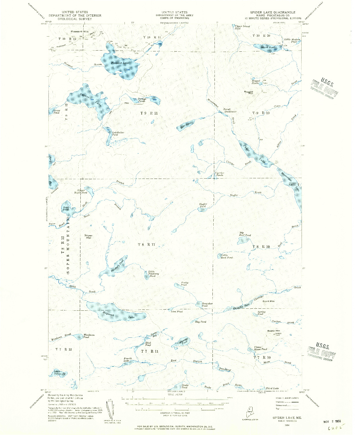 USGS 1:62500-SCALE QUADRANGLE FOR SPIDER LAKE, ME 1954