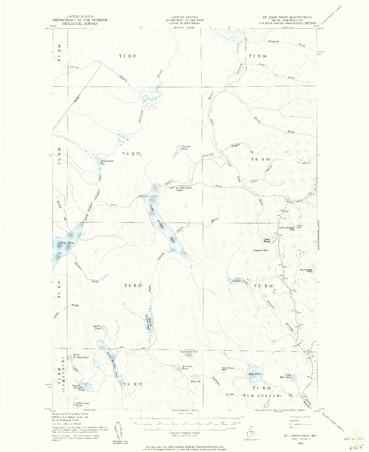 USGS 1:62500-SCALE QUADRANGLE FOR ST. JOHN POND, ME 1954