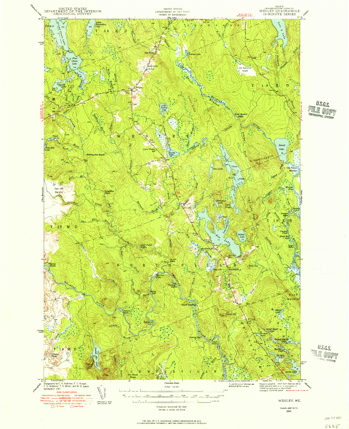 USGS 1:62500-SCALE QUADRANGLE FOR WESLEY, ME 1941