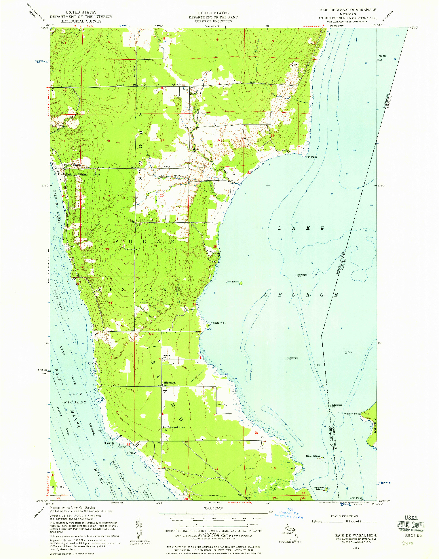 USGS 1:24000-SCALE QUADRANGLE FOR BAIE DE WASAI, MI 1951